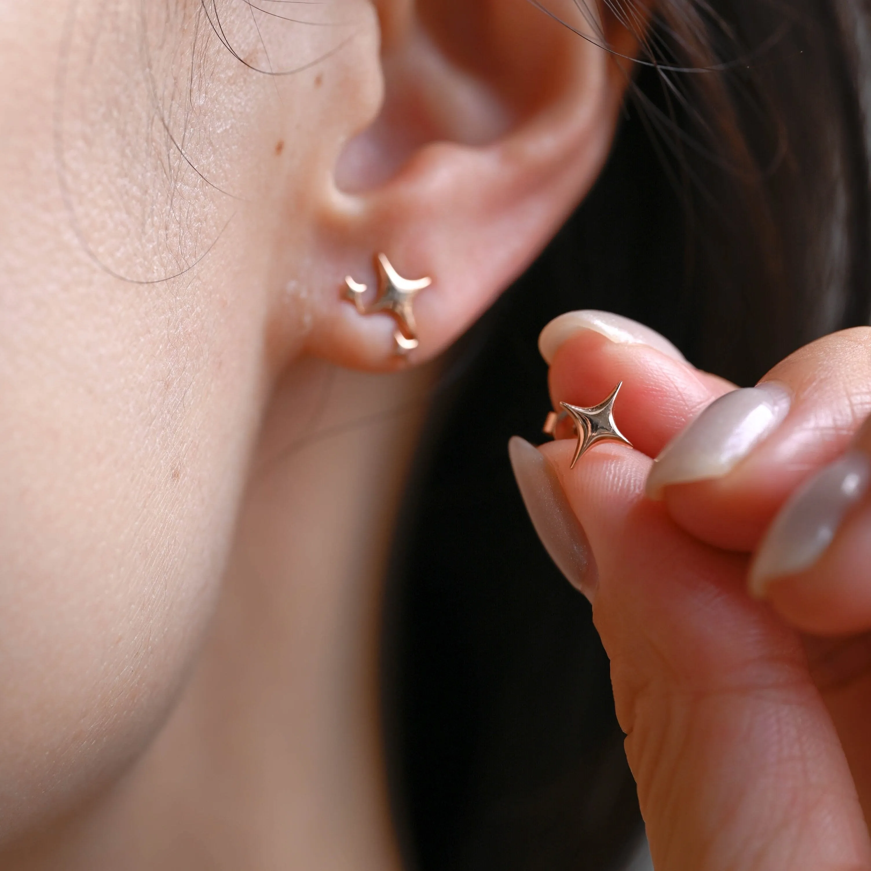Solid Gold Dainty Star Earring Studs