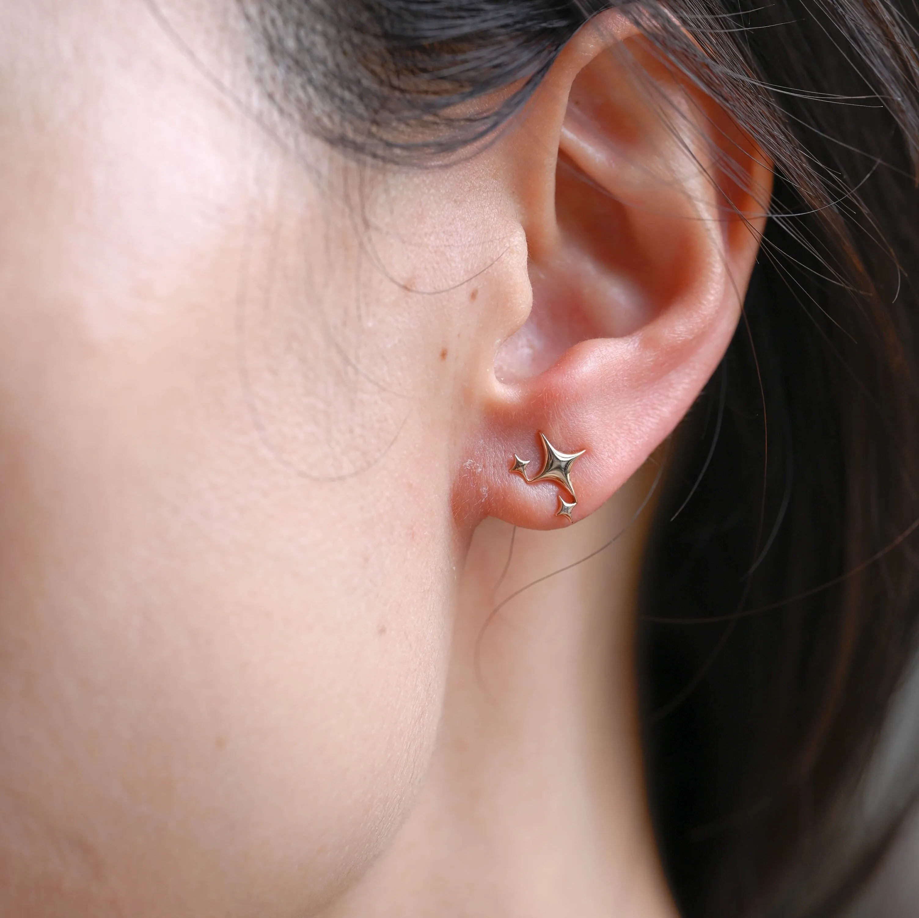 Solid Gold Dainty Star Earring Studs