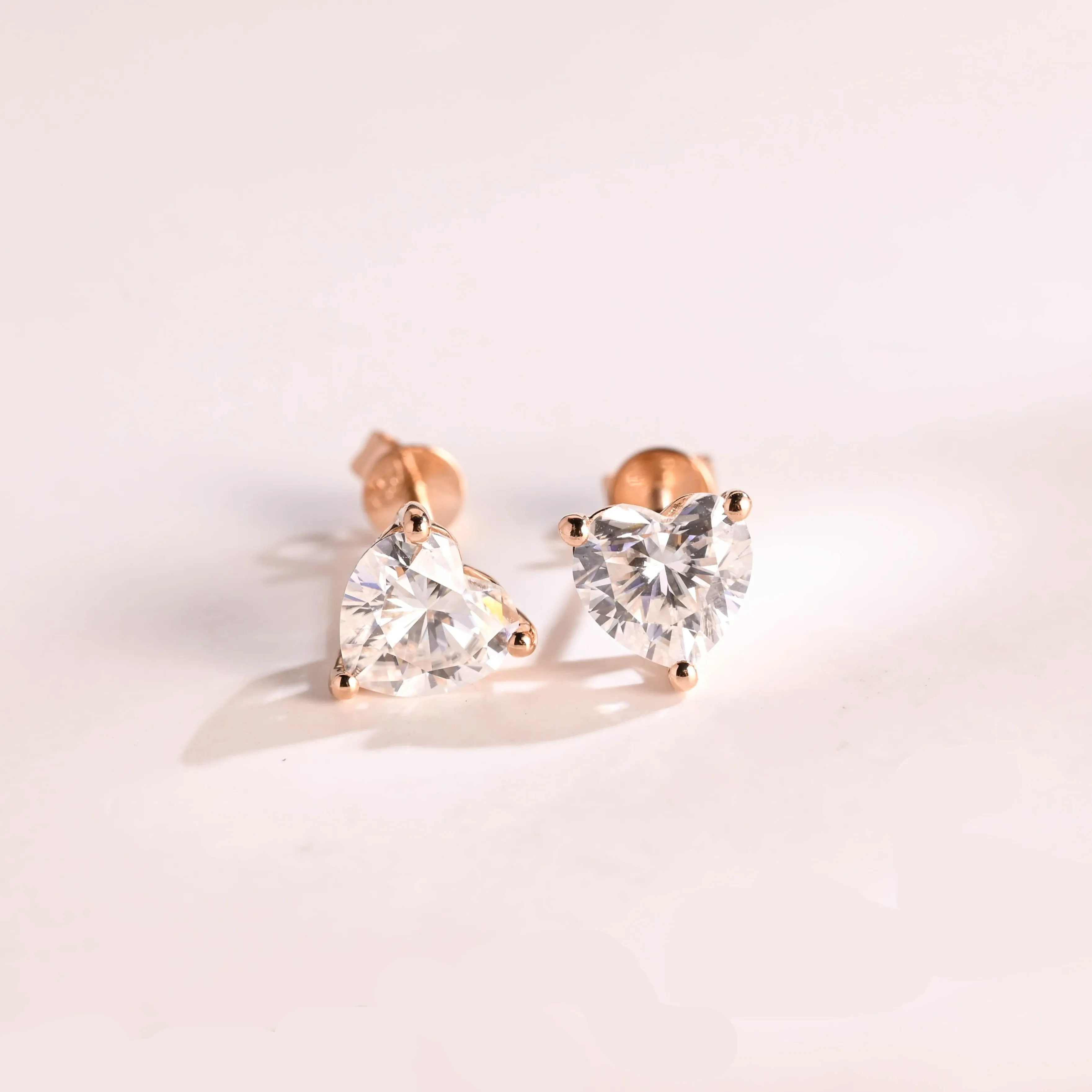 Solid Gold Solitaire Heart Cut Moissanite Earring Studs