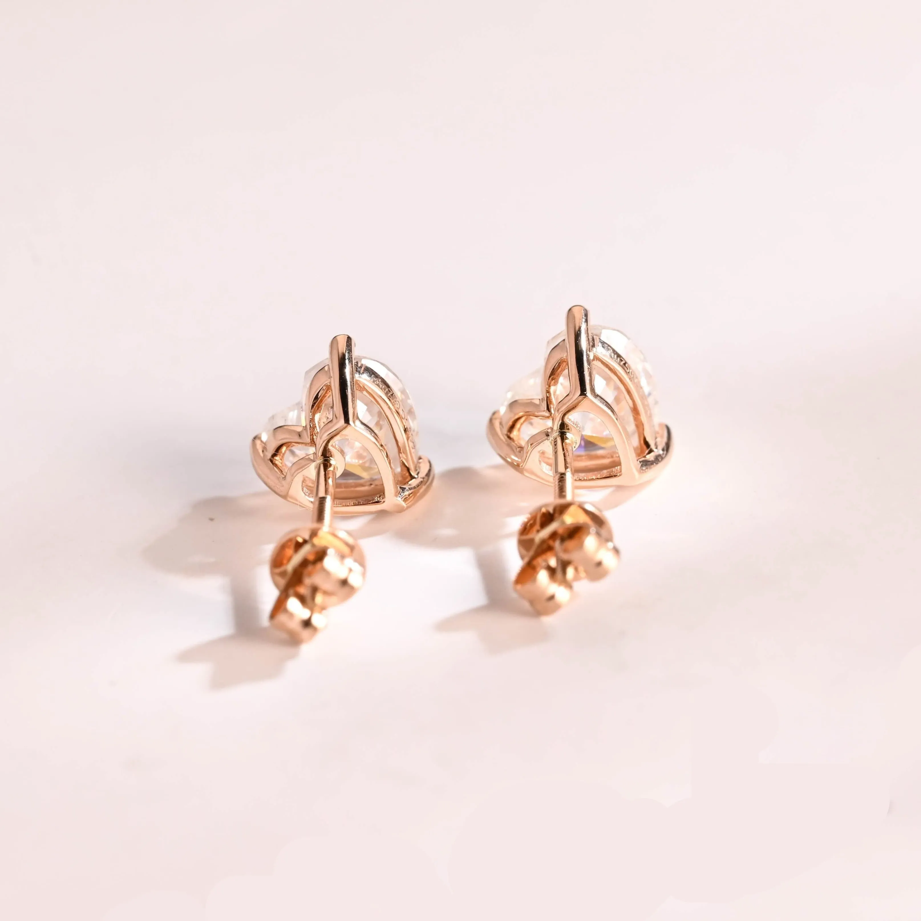 Solid Gold Solitaire Heart Cut Moissanite Earring Studs