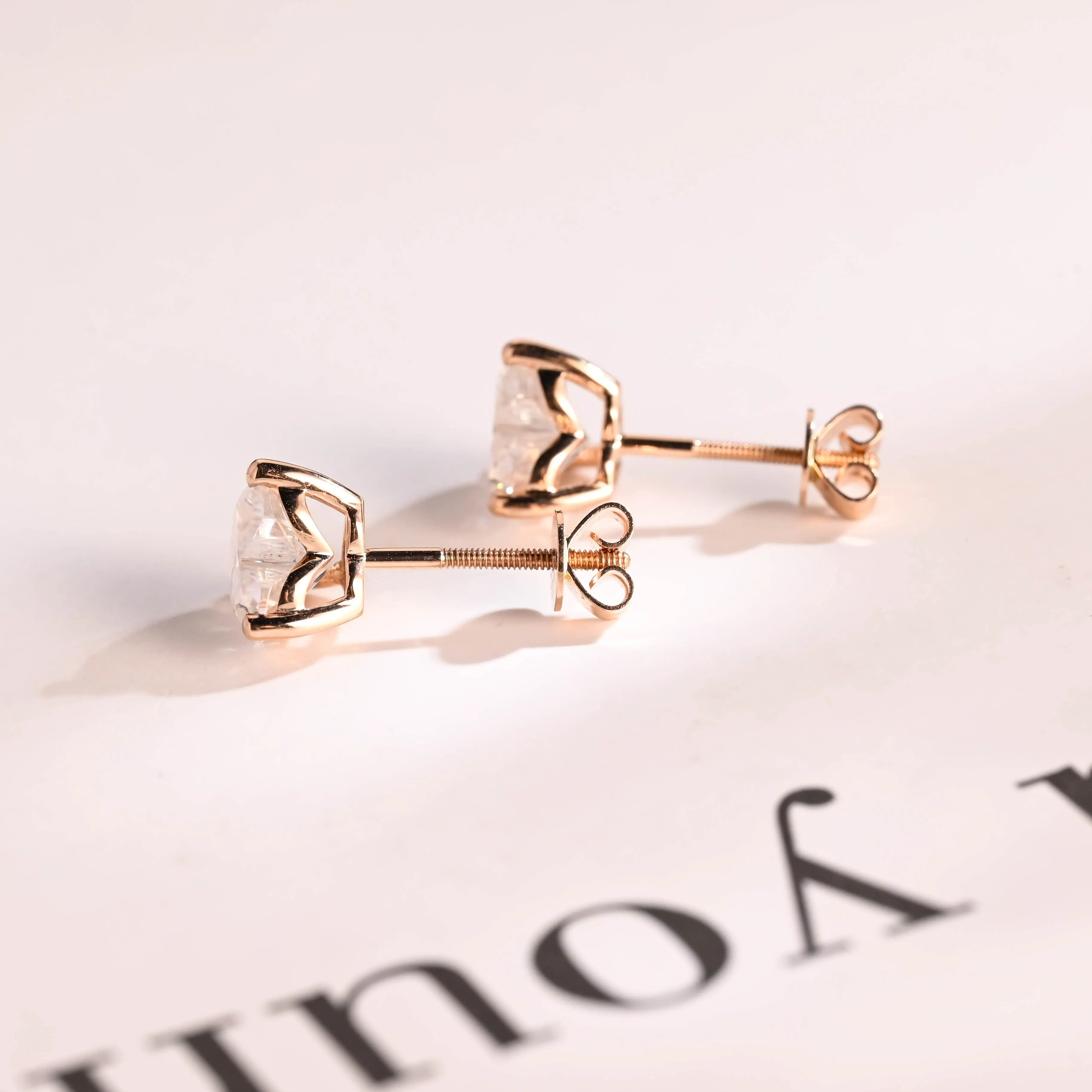 Solid Gold Solitaire Heart Cut Moissanite Earring Studs