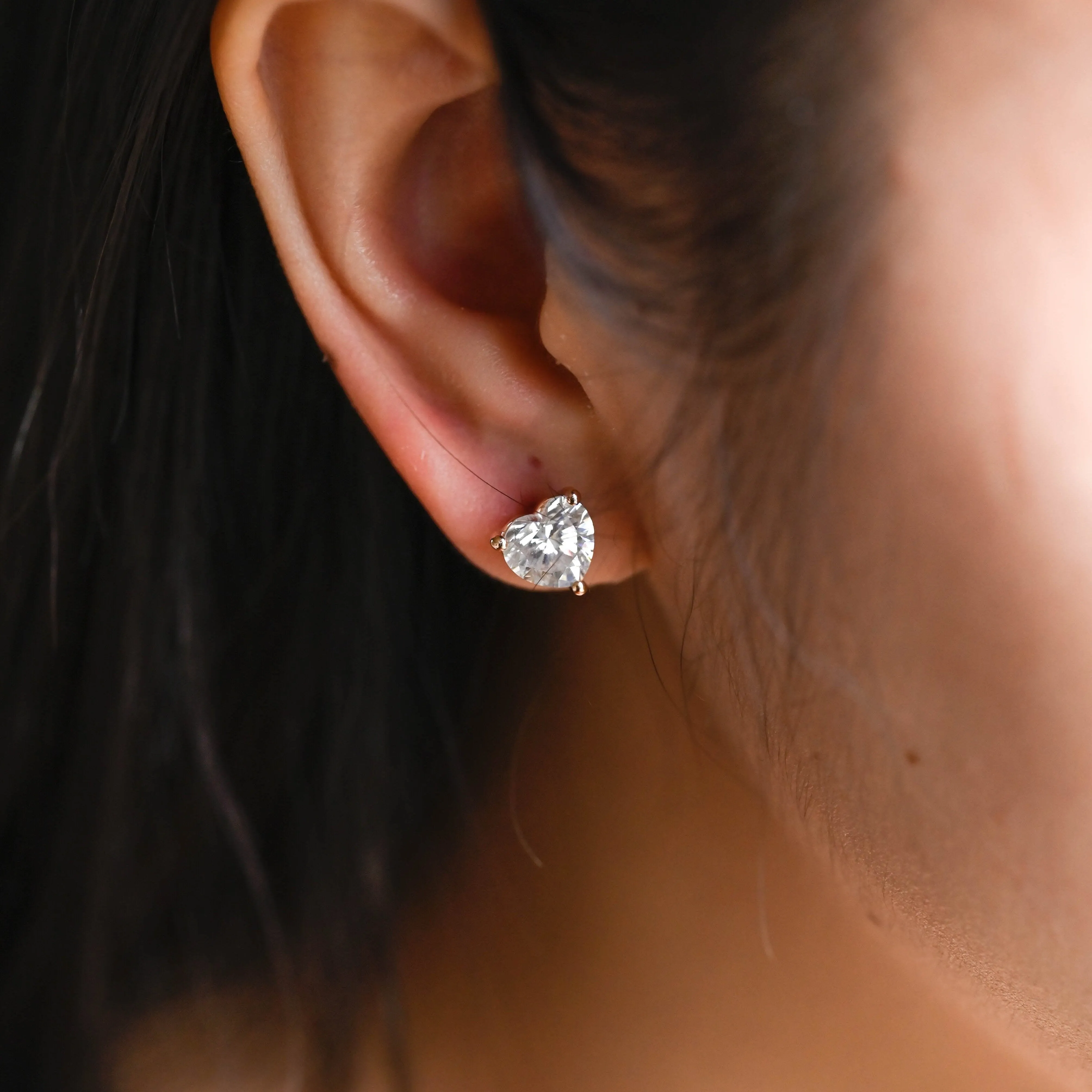 Solid Gold Solitaire Heart Cut Moissanite Earring Studs