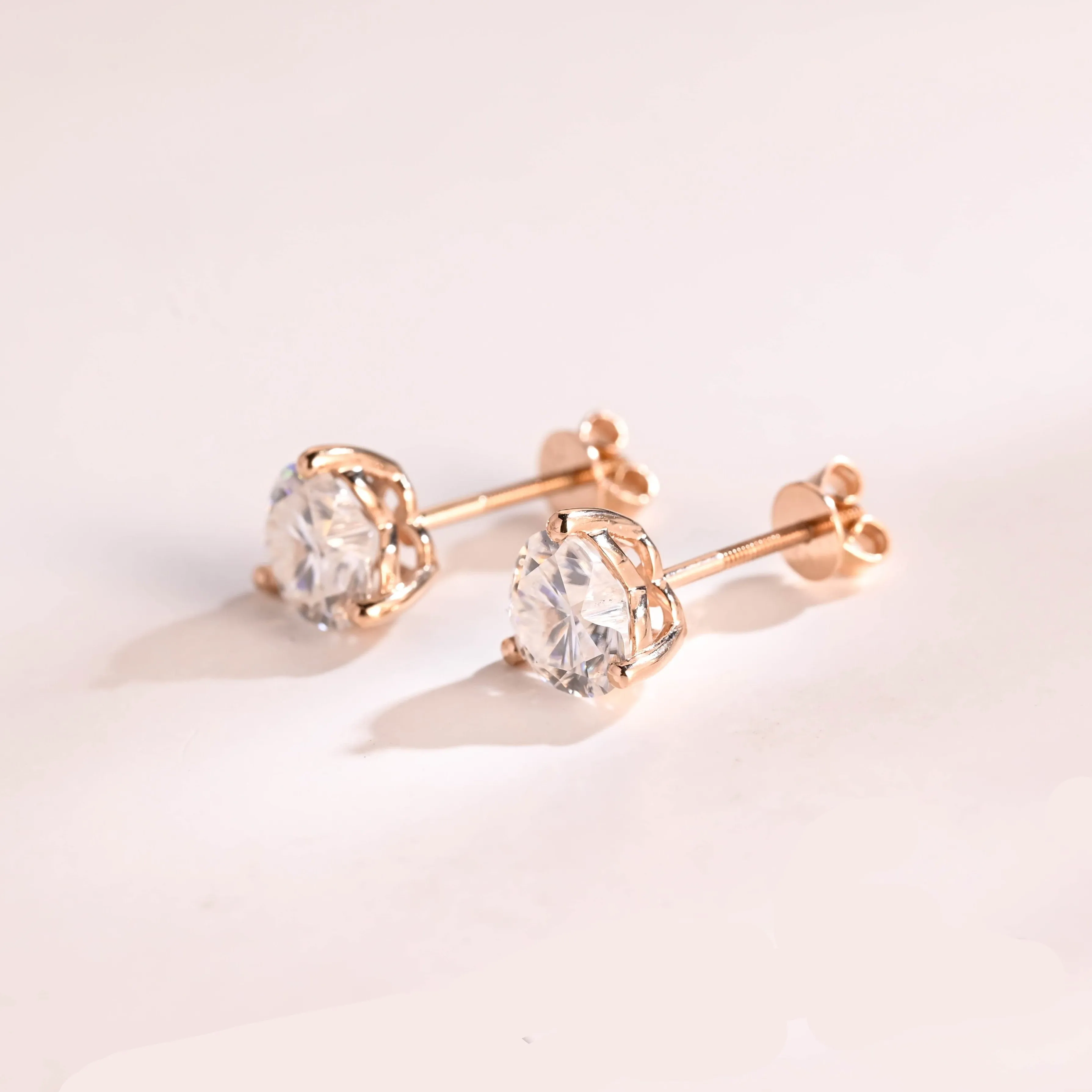 Solid Gold Solitaire Heart Cut Moissanite Earring Studs