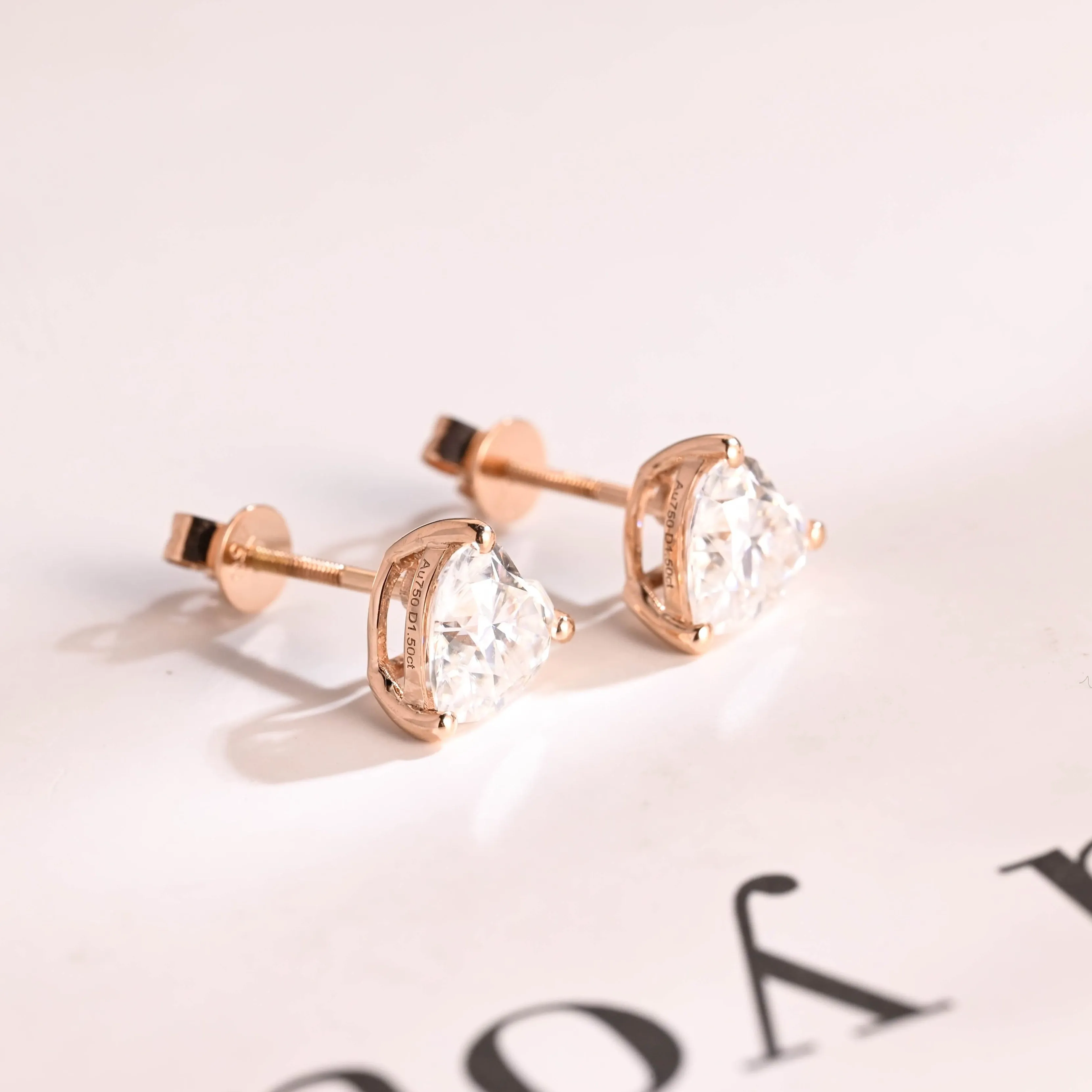Solid Gold Solitaire Heart Cut Moissanite Earring Studs