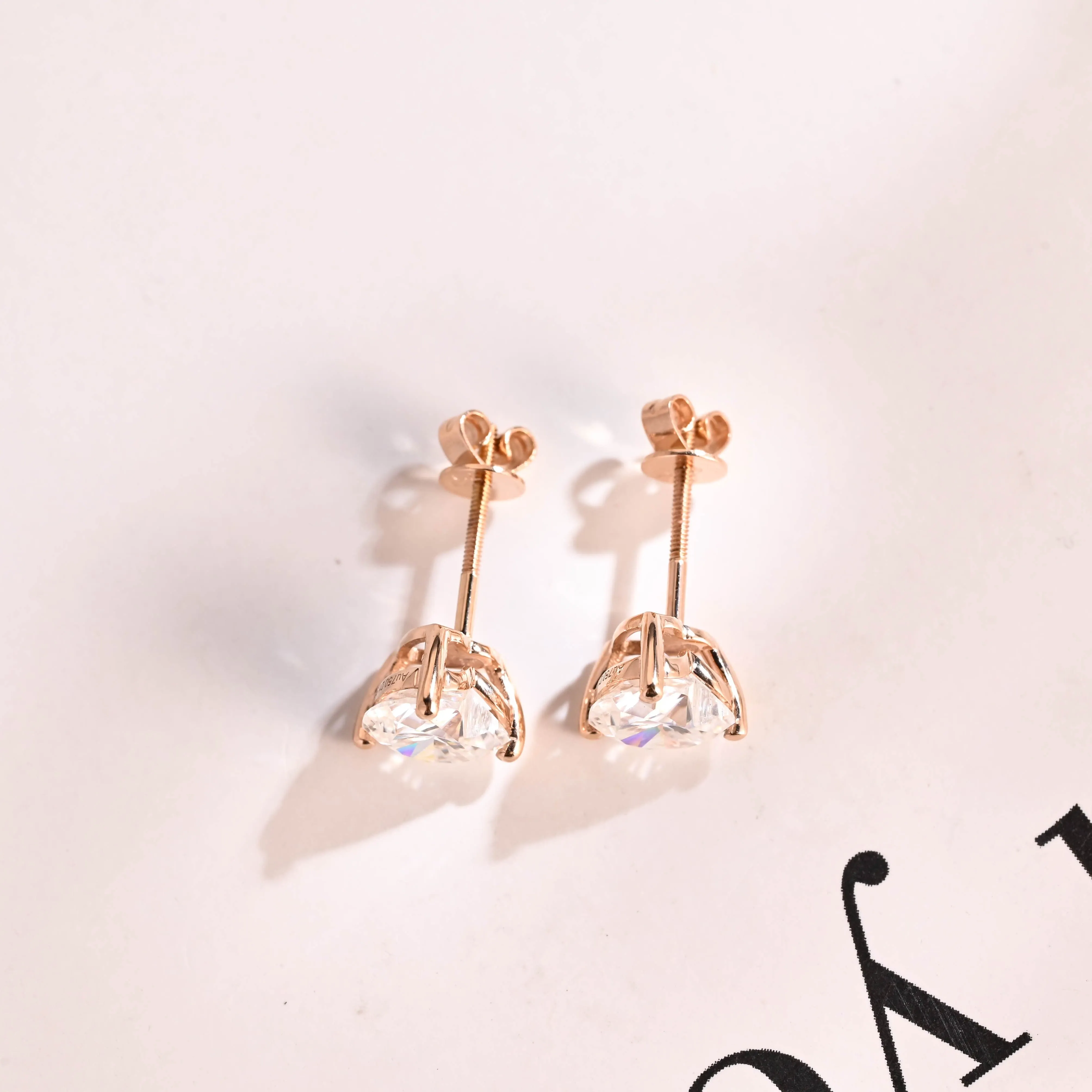 Solid Gold Solitaire Heart Cut Moissanite Earring Studs