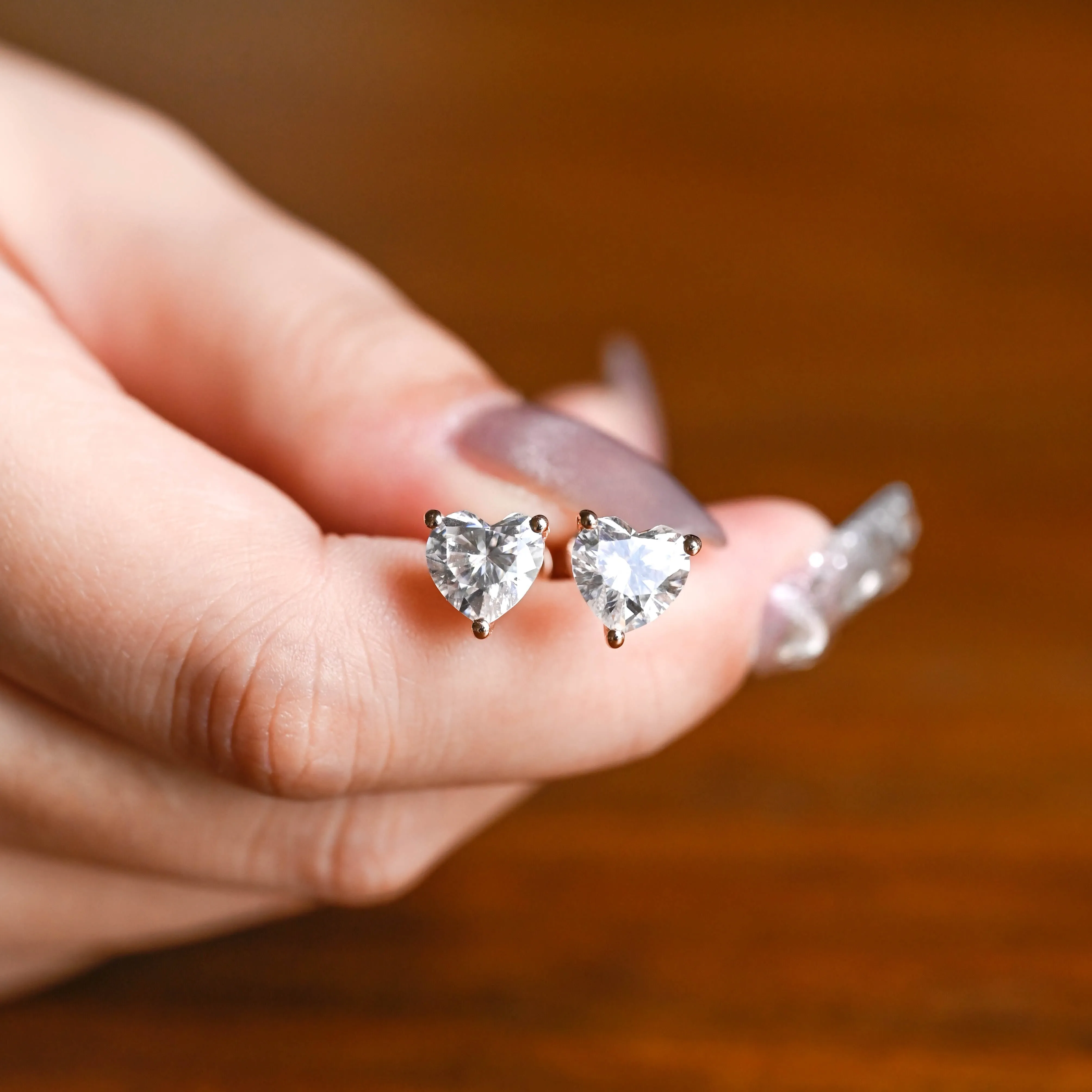 Solid Gold Solitaire Heart Cut Moissanite Earring Studs