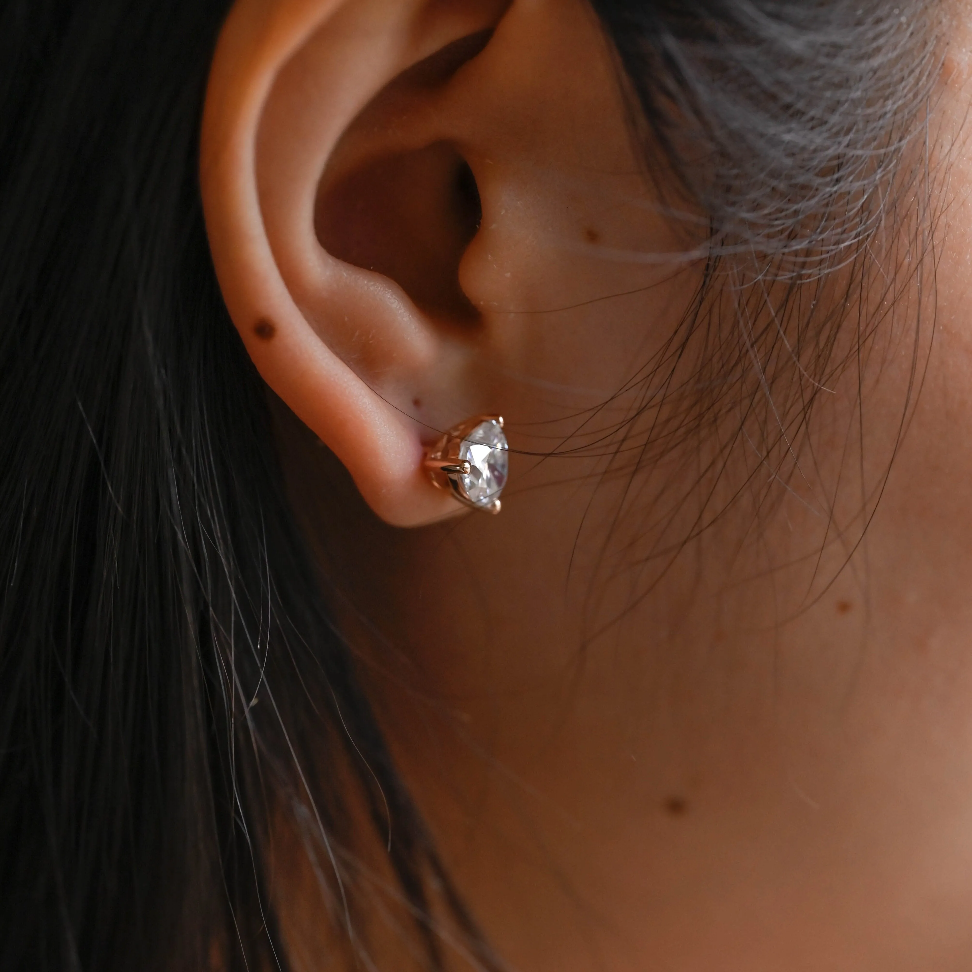 Solid Gold Solitaire Heart Cut Moissanite Earring Studs
