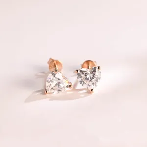 Solid Gold Solitaire Heart Cut Moissanite Earring Studs