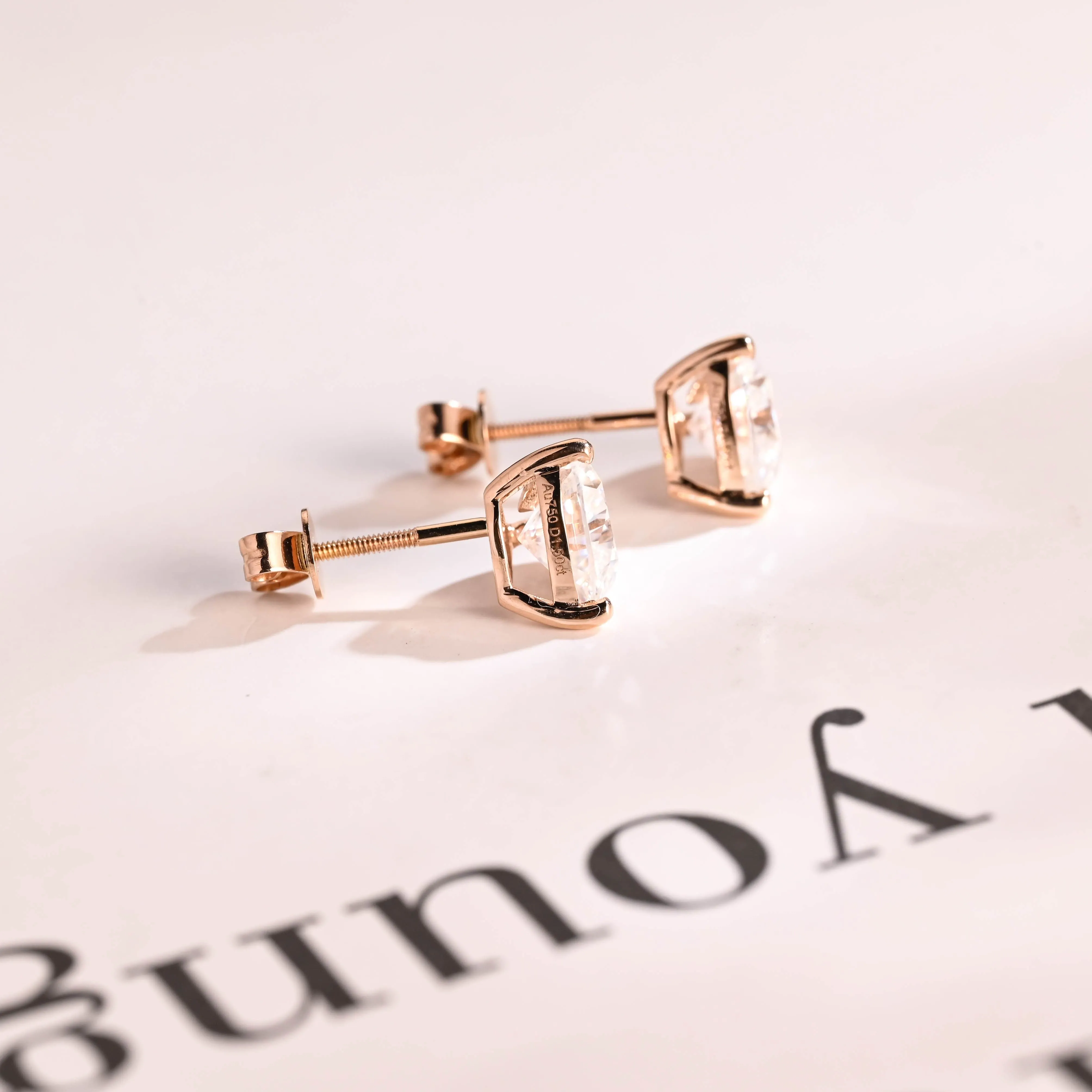 Solid Gold Solitaire Heart Cut Moissanite Earring Studs