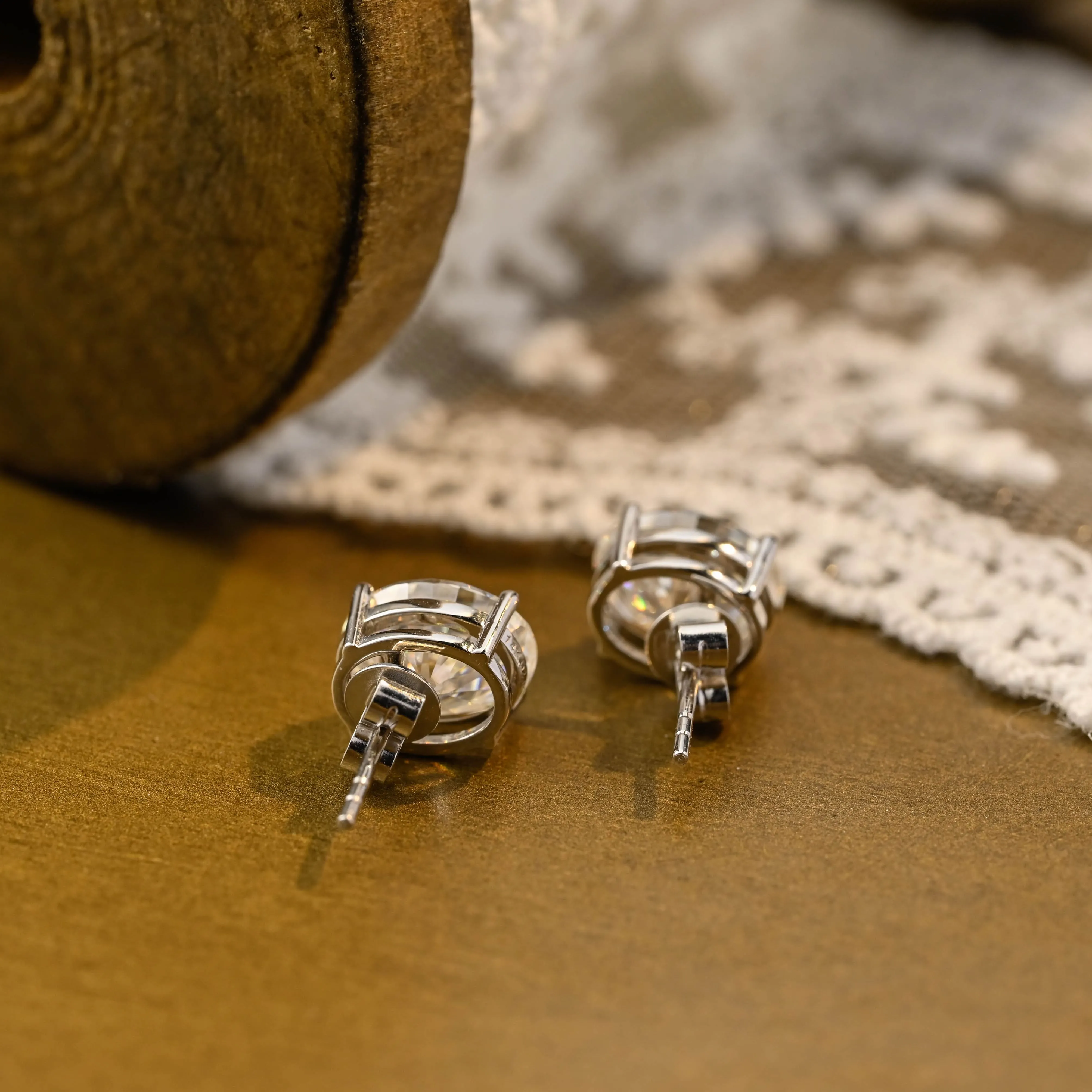 Solid Gold Solitaire Oval Cut Moissanite Earring Studs