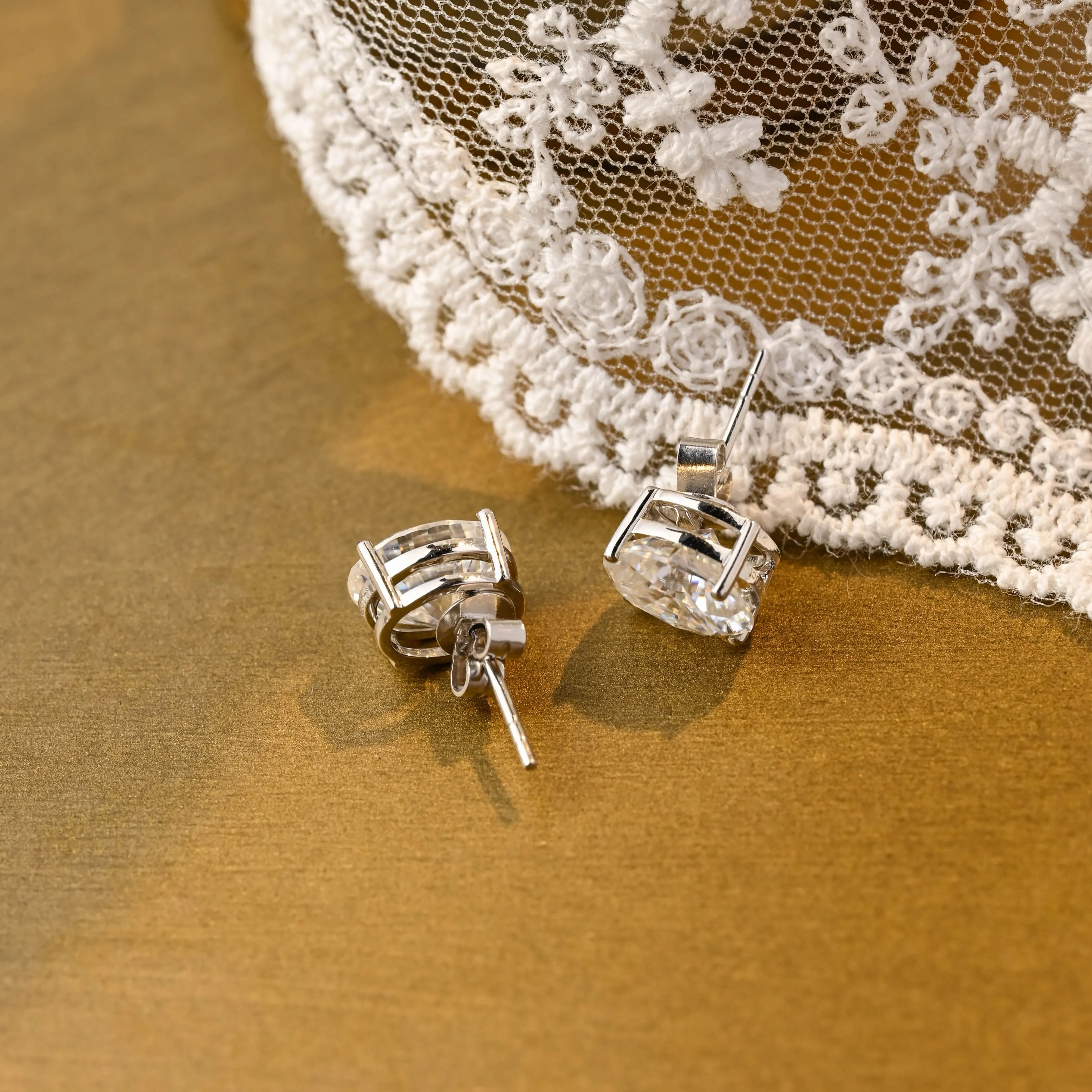 Solid Gold Solitaire Oval Cut Moissanite Earring Studs