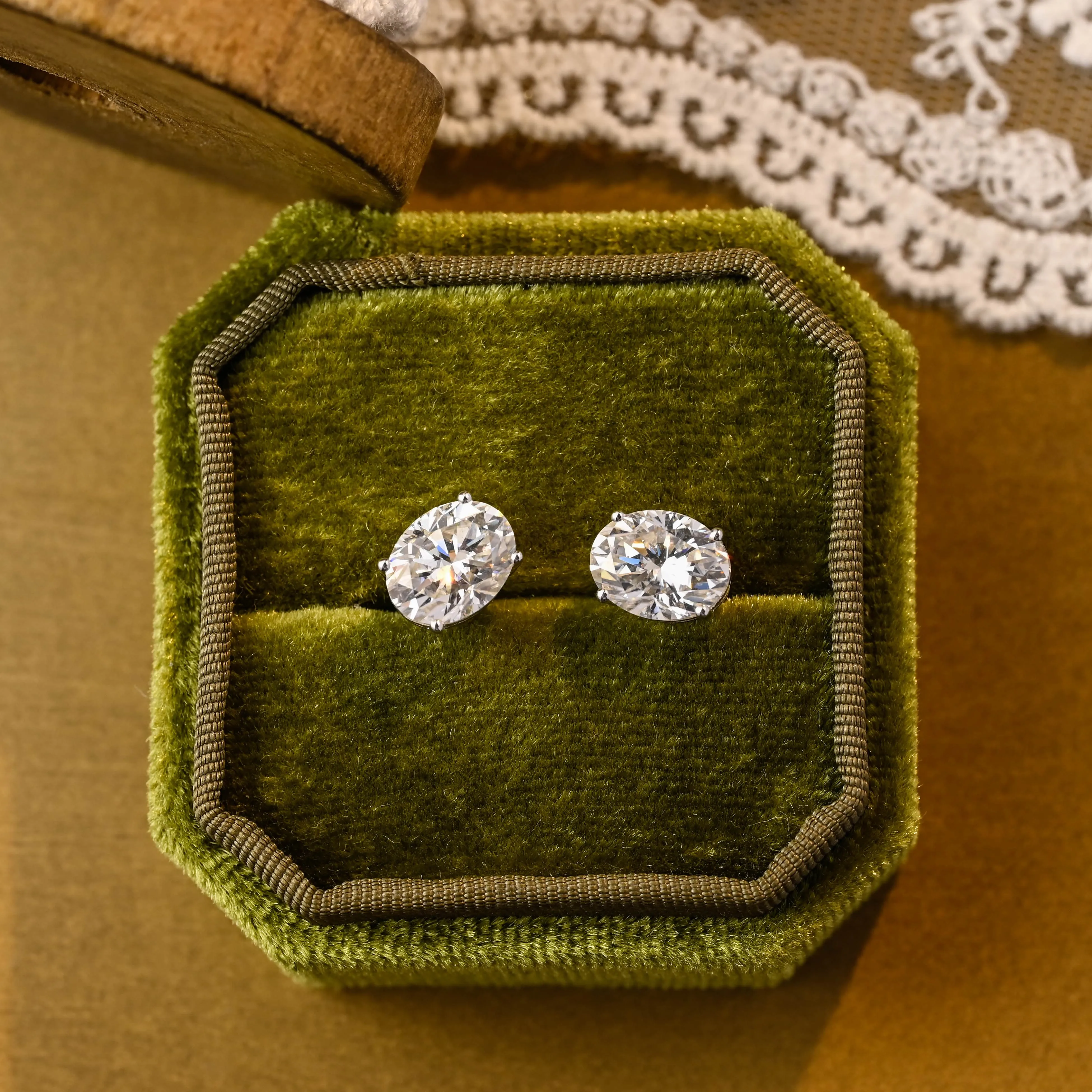 Solid Gold Solitaire Oval Cut Moissanite Earring Studs