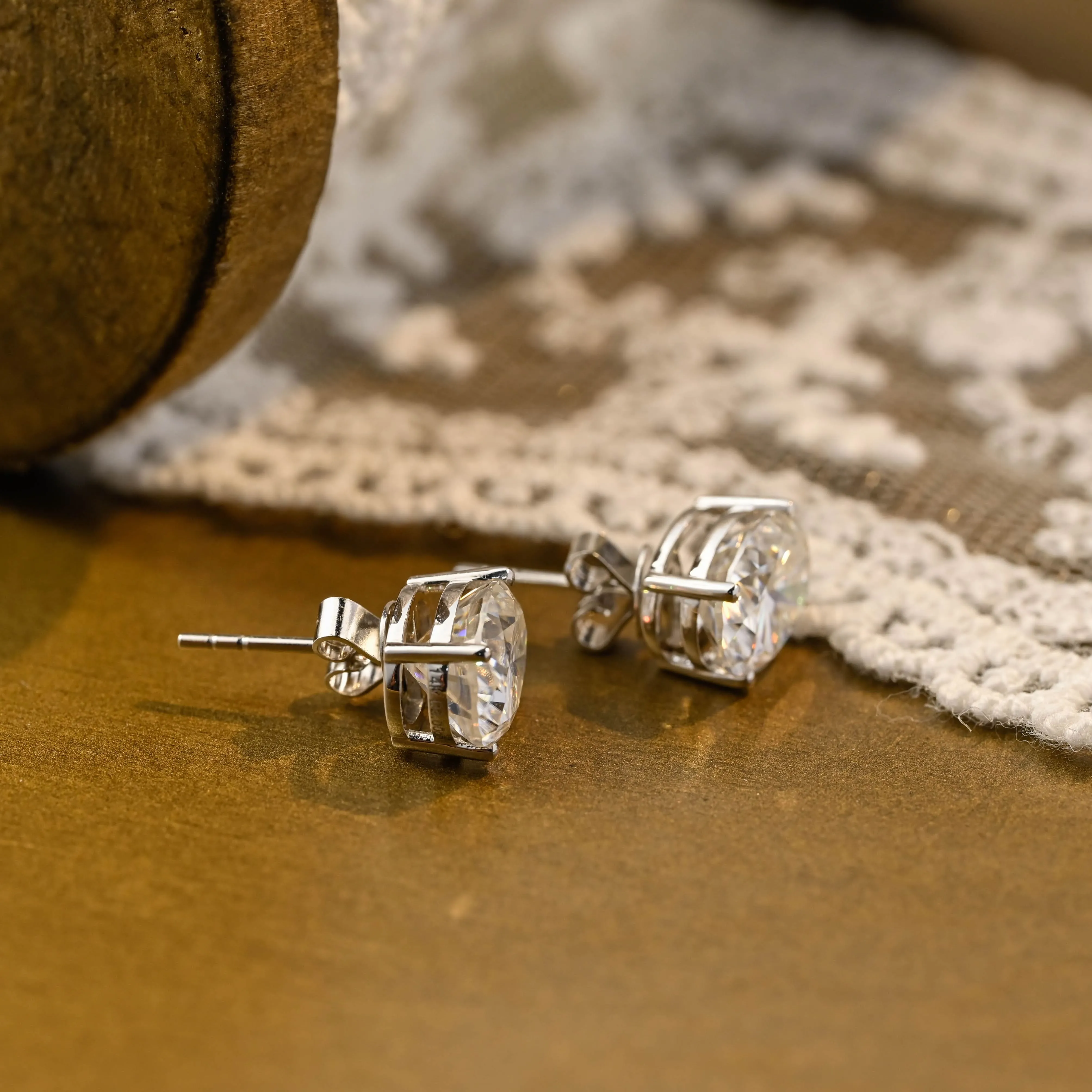 Solid Gold Solitaire Oval Cut Moissanite Earring Studs