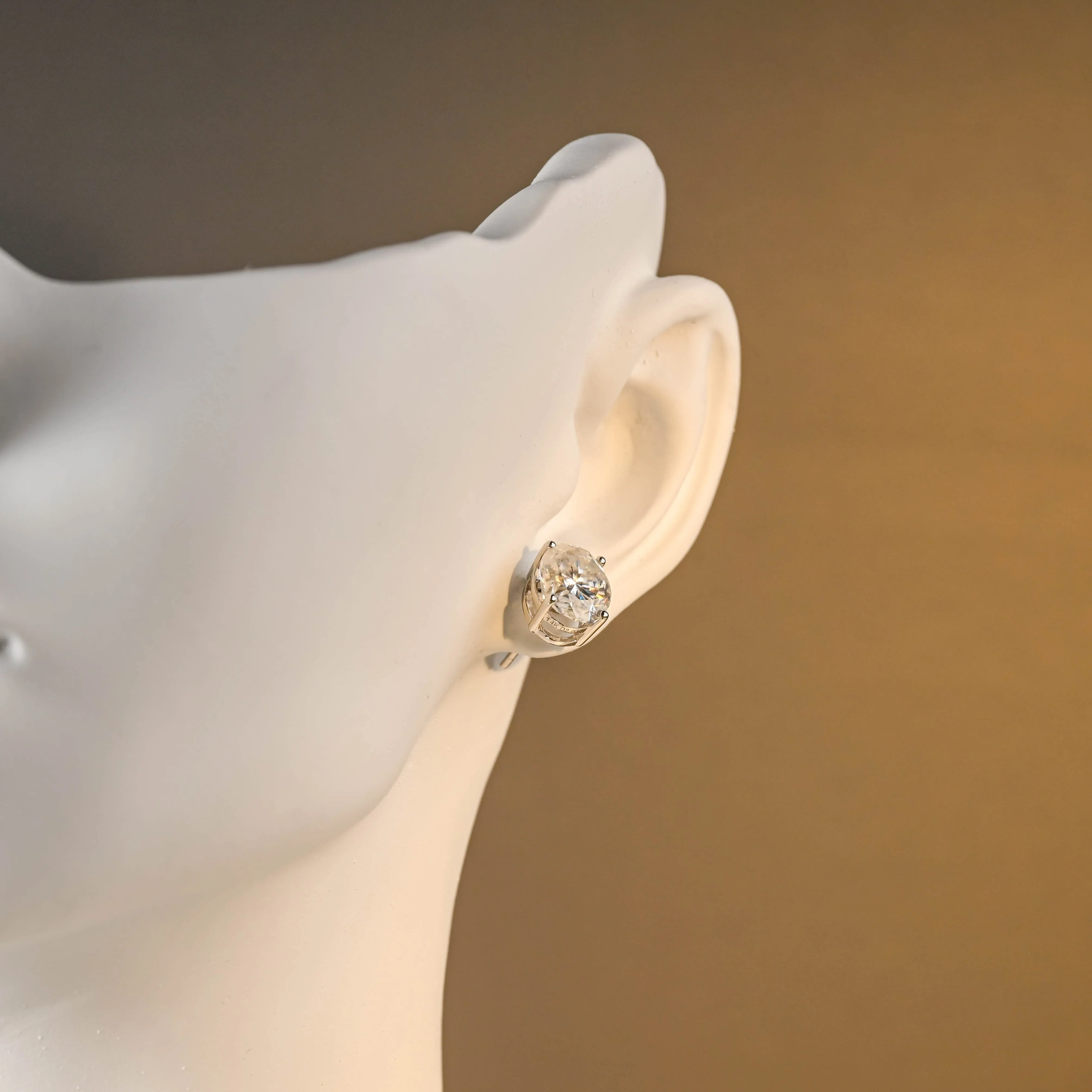 Solid Gold Solitaire Oval Cut Moissanite Earring Studs