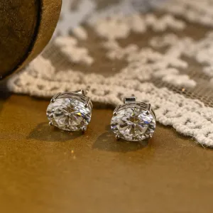 Solid Gold Solitaire Oval Cut Moissanite Earring Studs