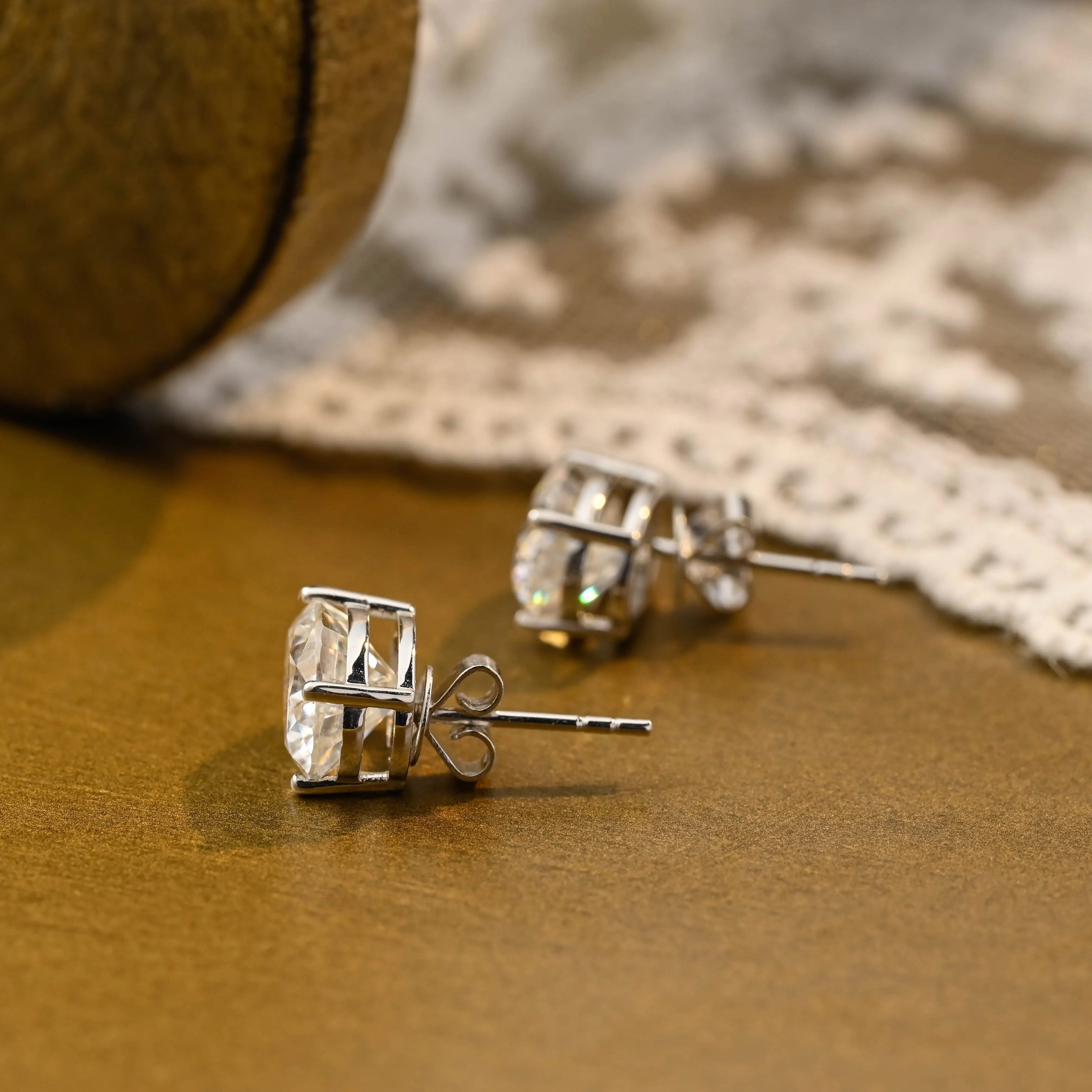 Solid Gold Solitaire Oval Cut Moissanite Earring Studs