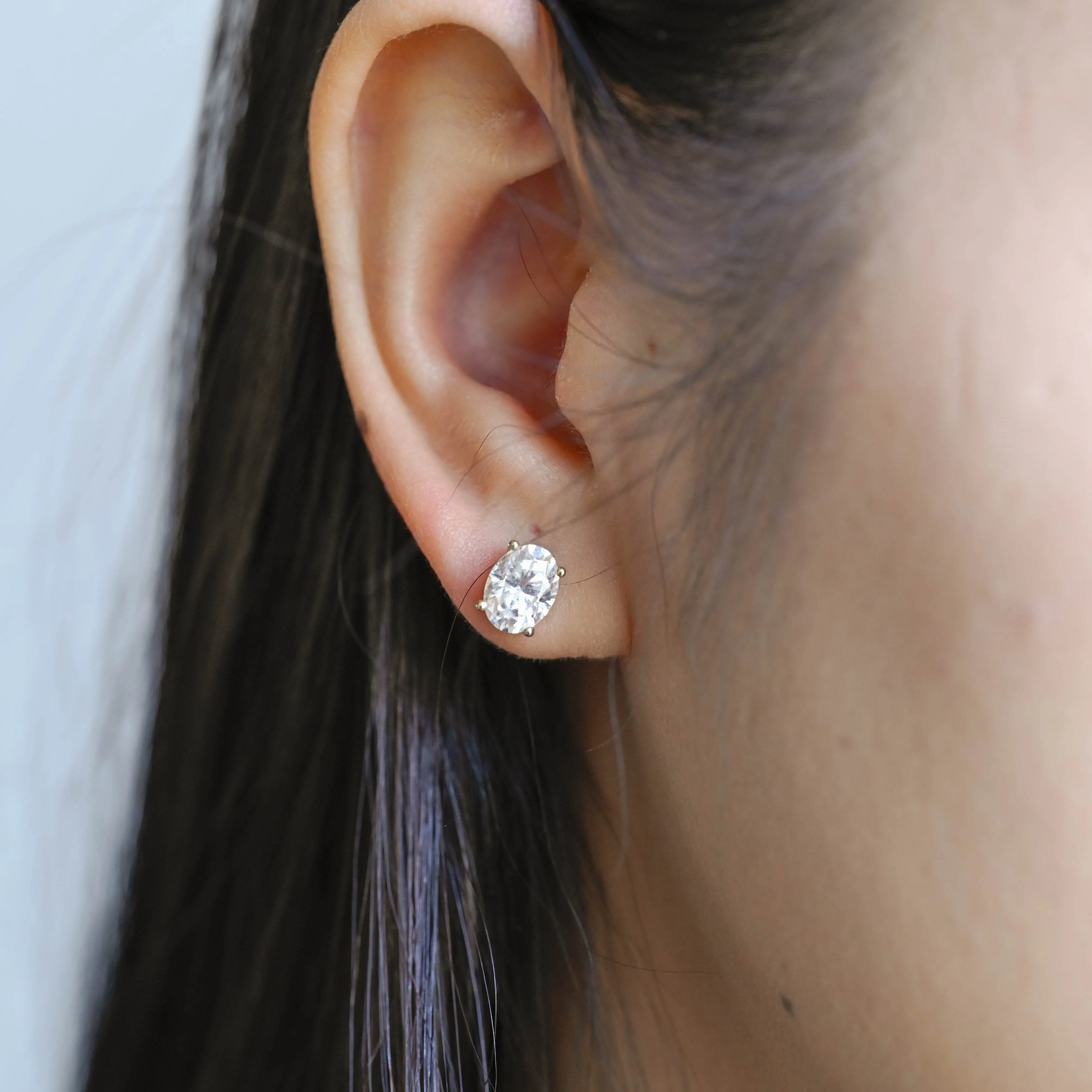 Solid Gold Solitaire Oval Cut Moissanite Earring Studs