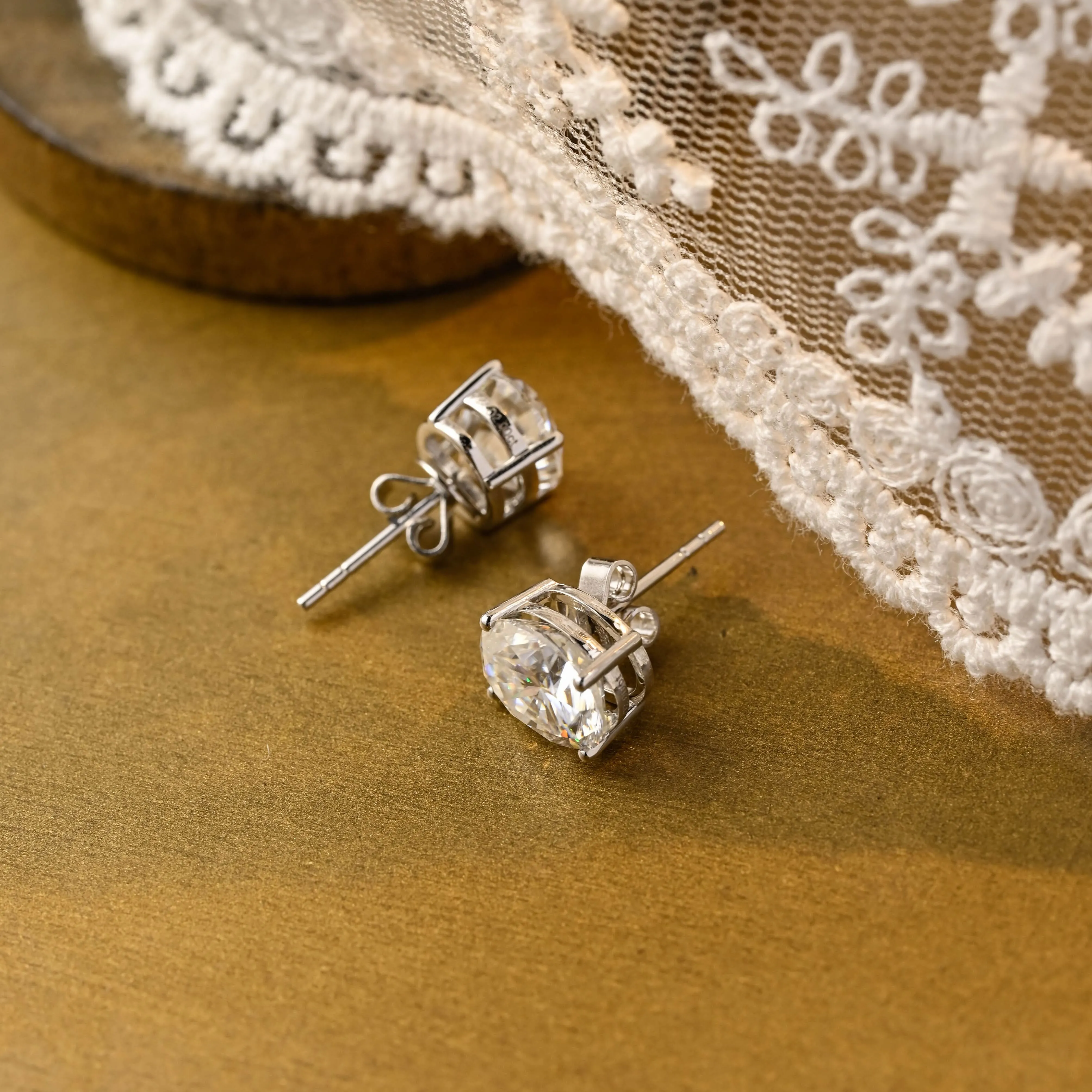 Solid Gold Solitaire Oval Cut Moissanite Earring Studs