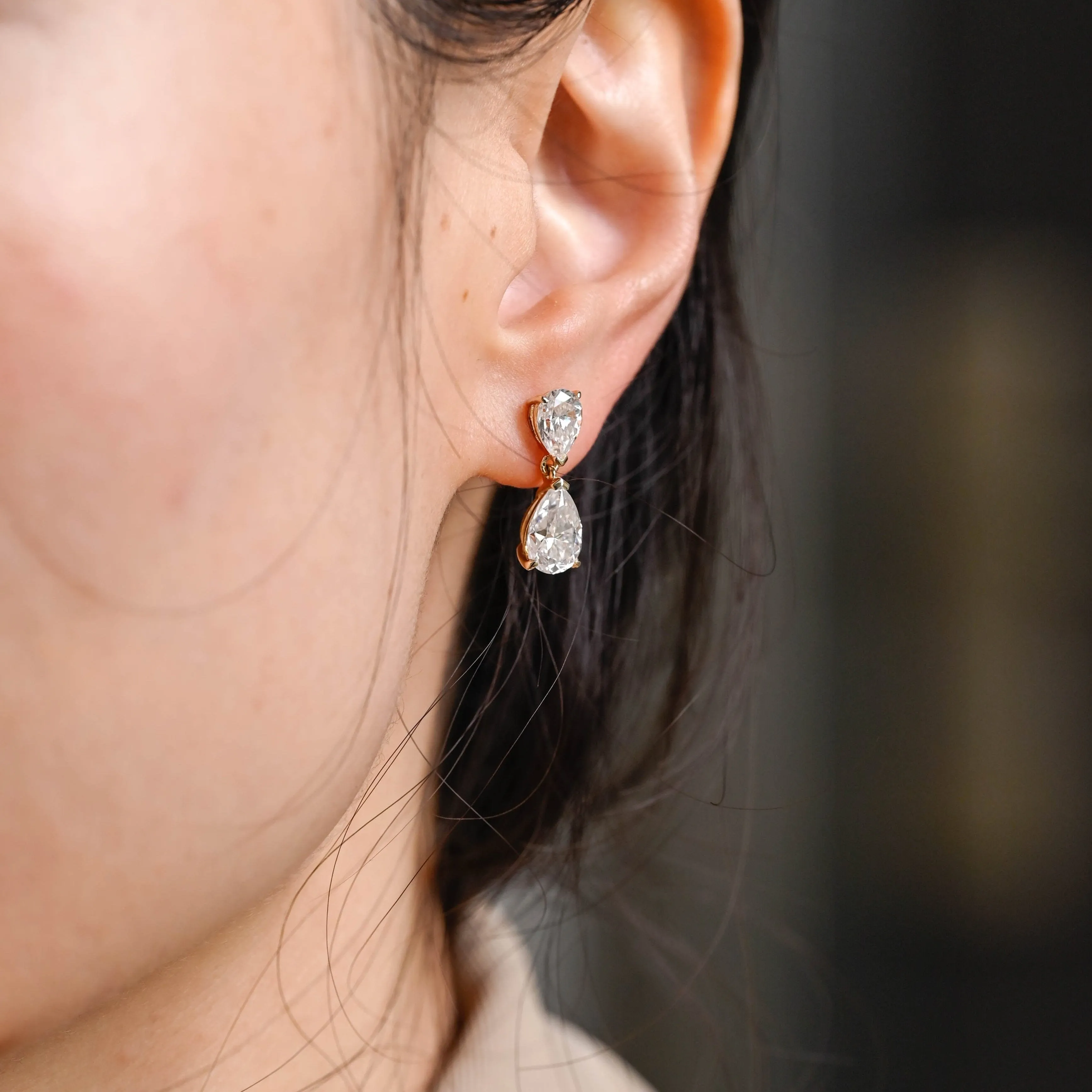 Solid Gold Tear Drop Pear Cut Moissanite Earring Studs