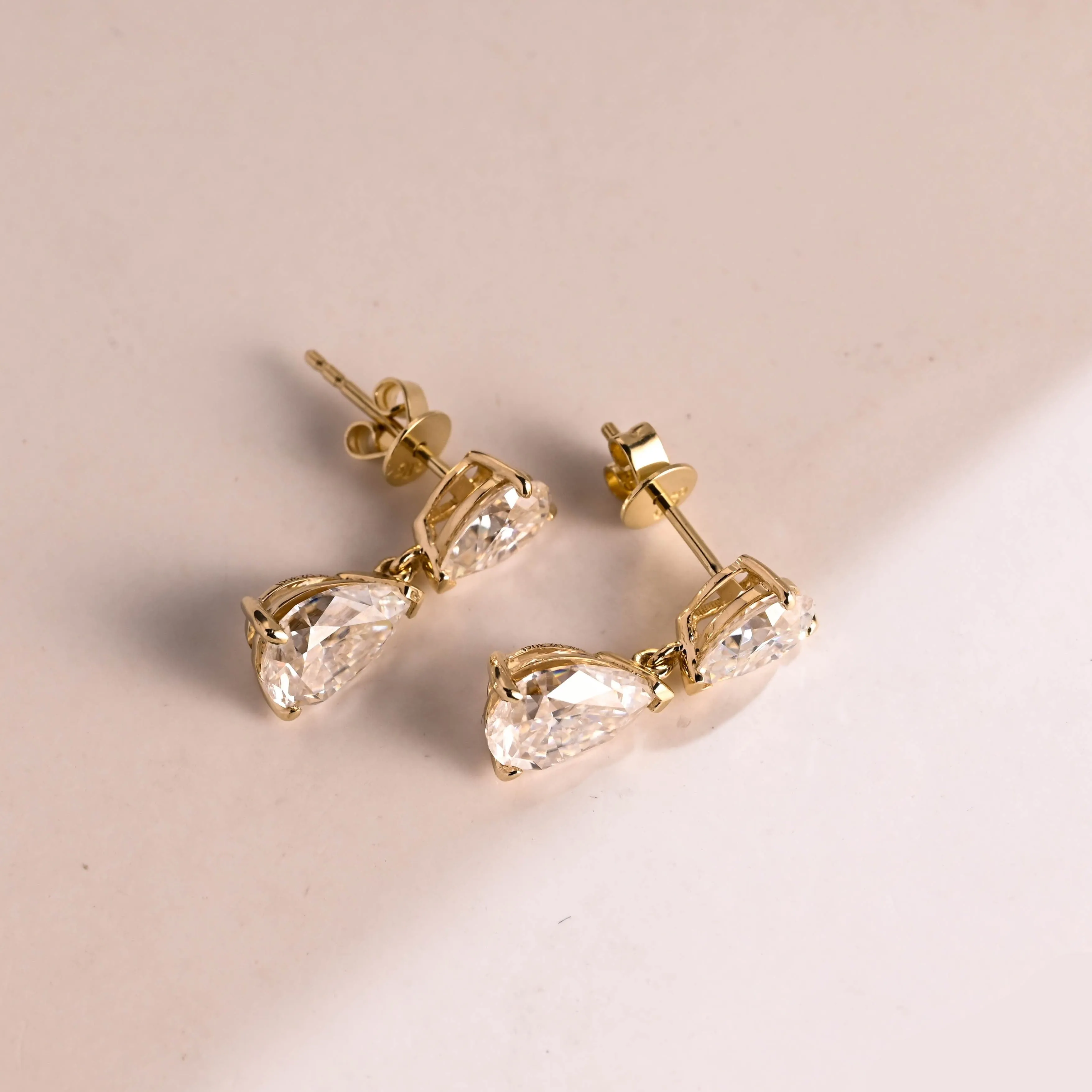 Solid Gold Tear Drop Pear Cut Moissanite Earring Studs