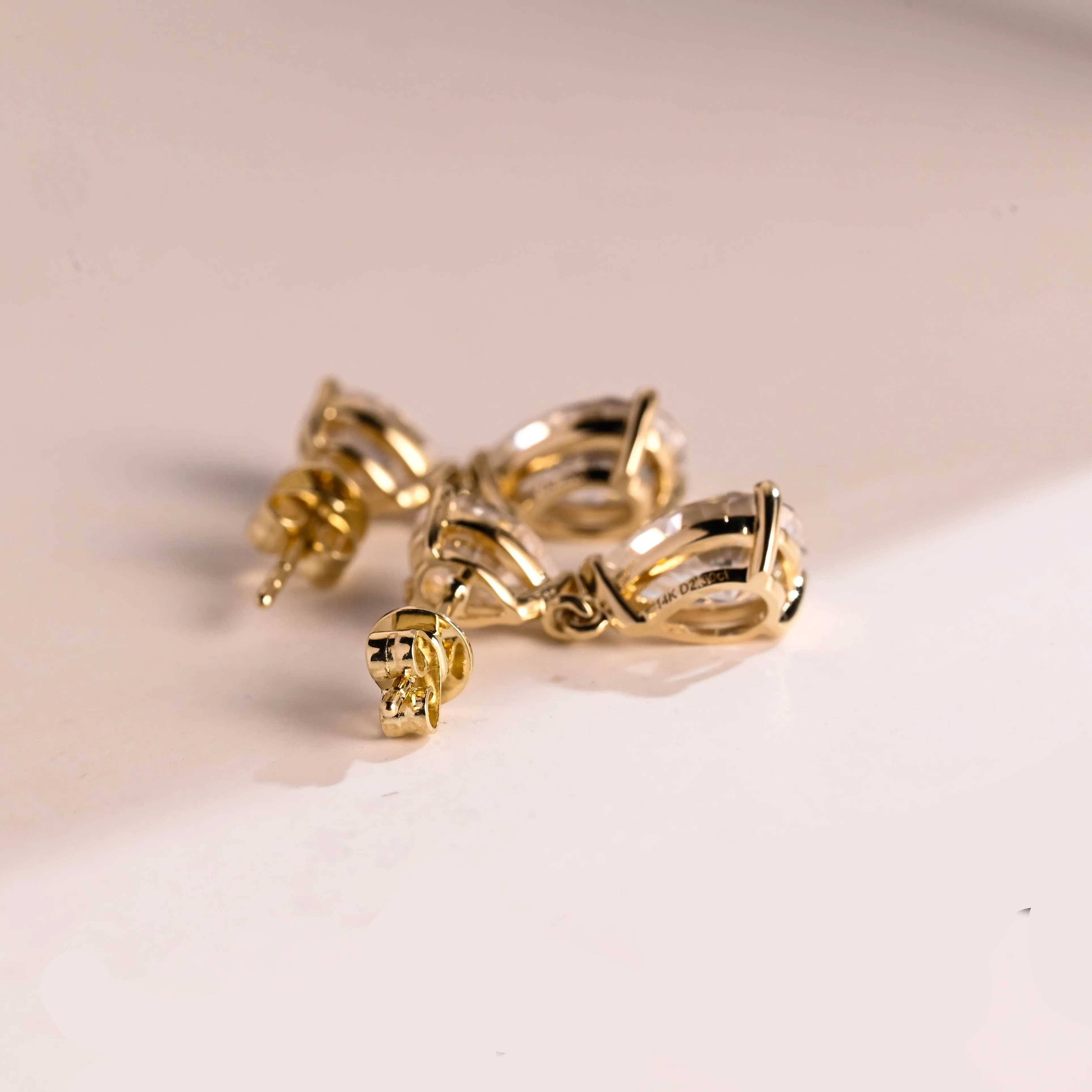 Solid Gold Tear Drop Pear Cut Moissanite Earring Studs