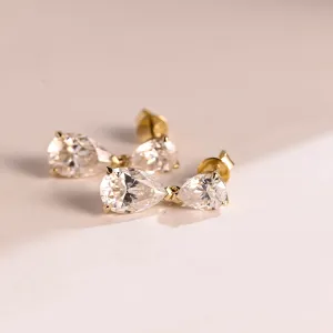 Solid Gold Tear Drop Pear Cut Moissanite Earring Studs