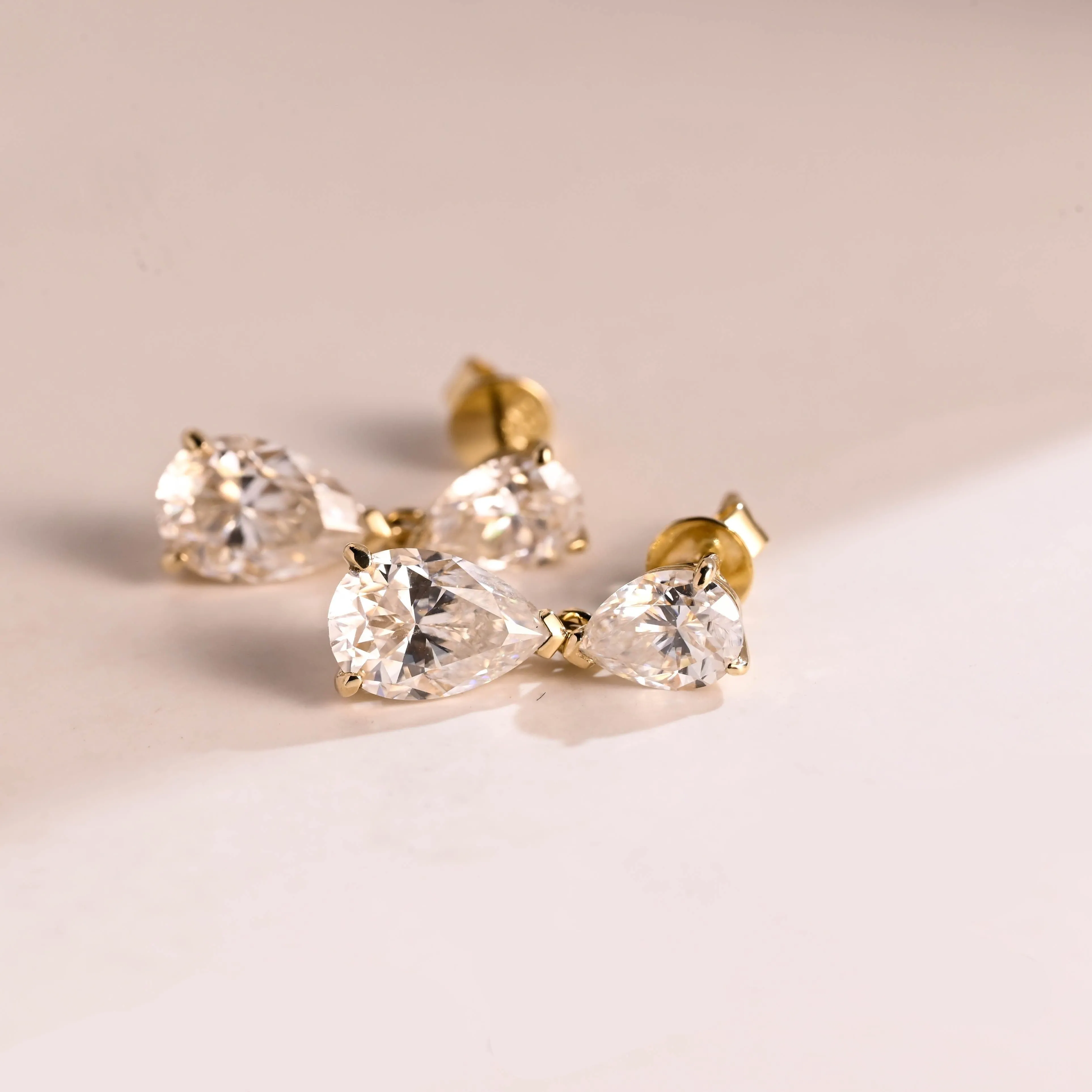 Solid Gold Tear Drop Pear Cut Moissanite Earring Studs