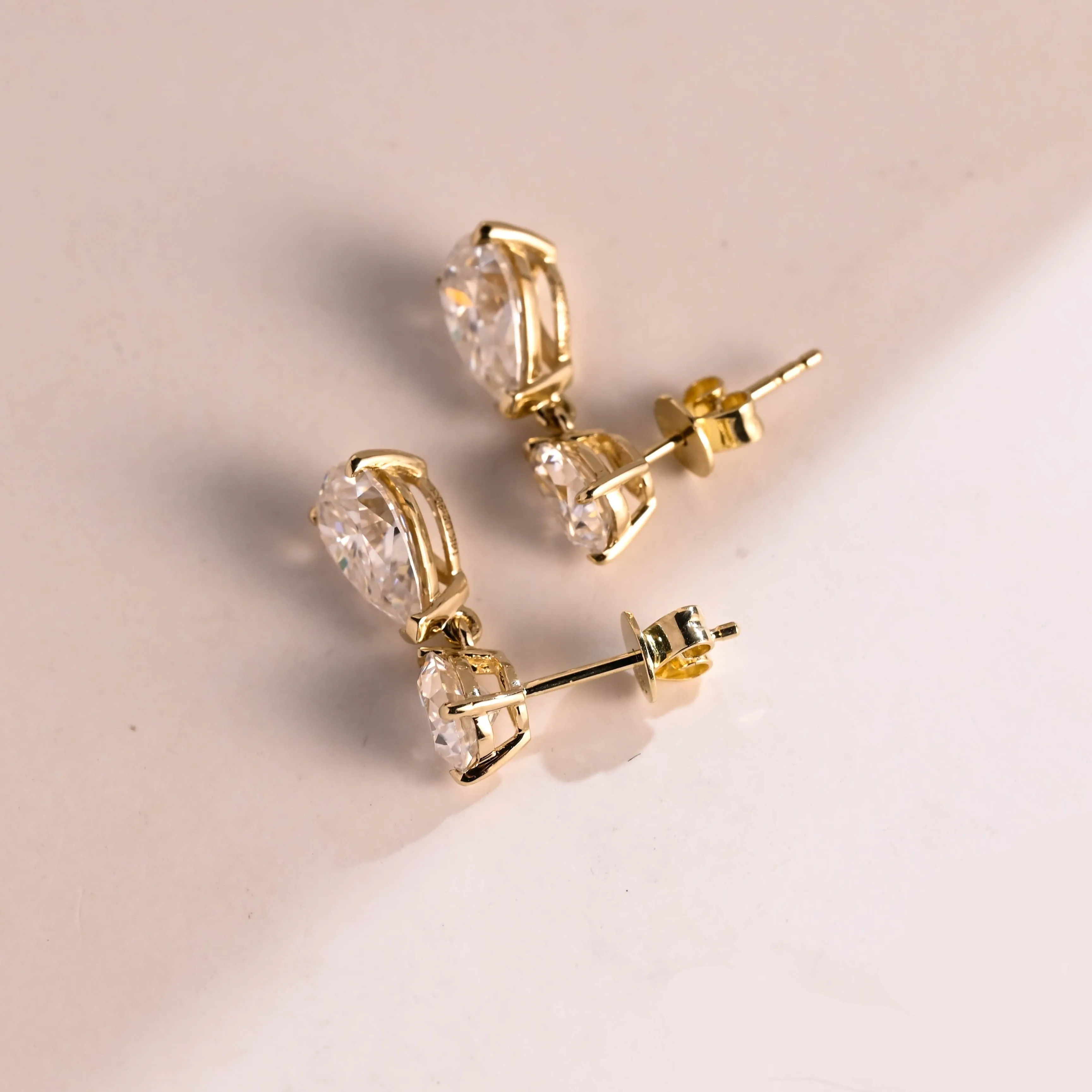 Solid Gold Tear Drop Pear Cut Moissanite Earring Studs