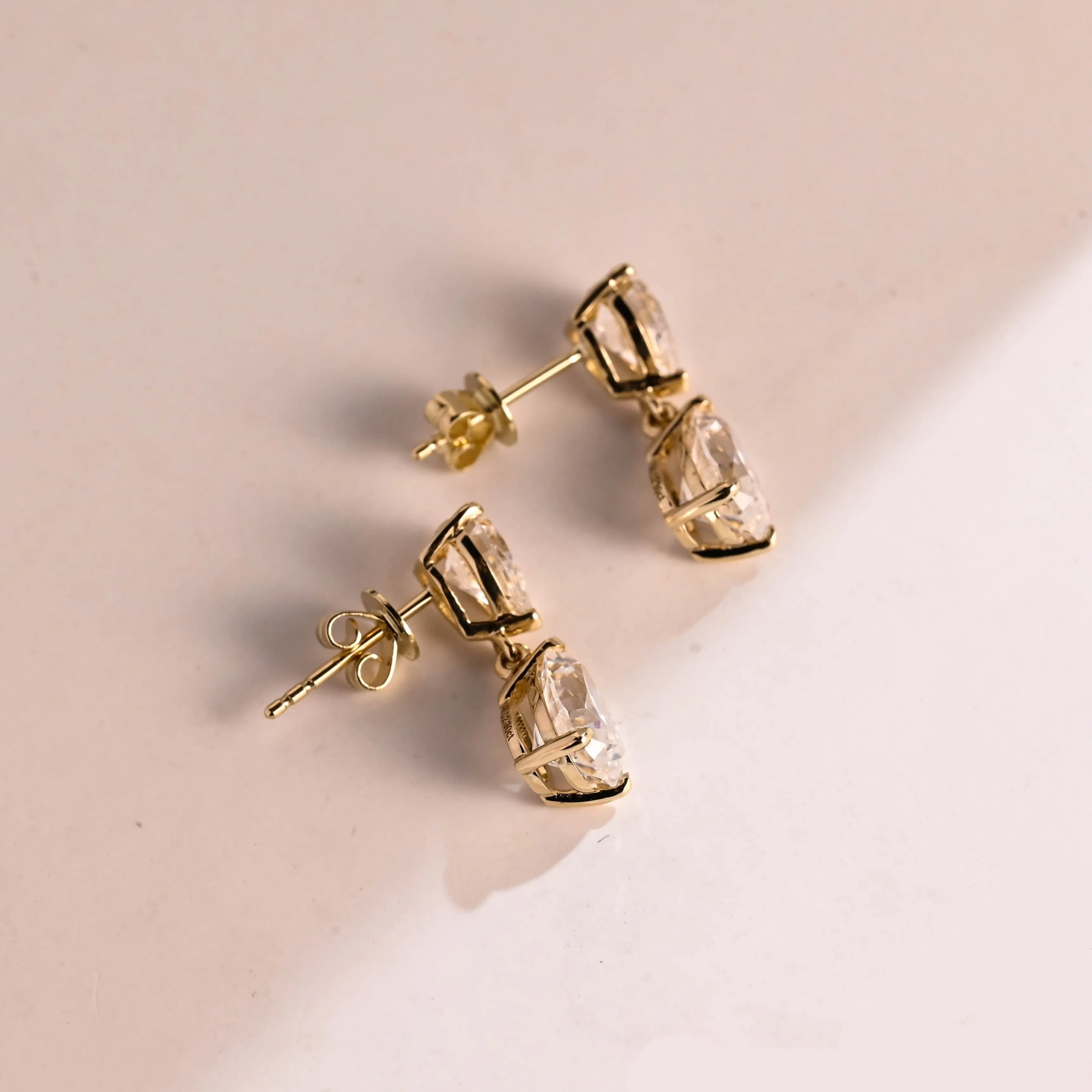 Solid Gold Tear Drop Pear Cut Moissanite Earring Studs