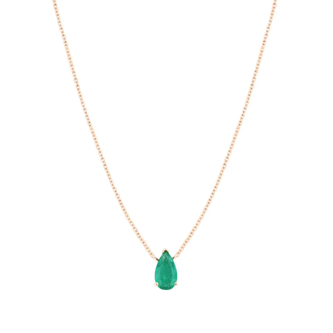 Solitaire Pear Shaped Emerald Necklace