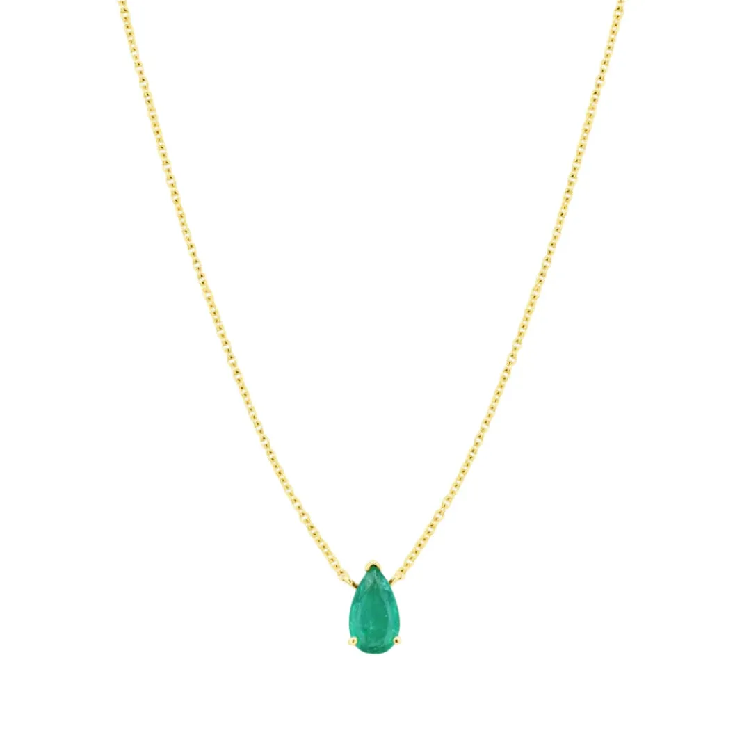 Solitaire Pear Shaped Emerald Necklace