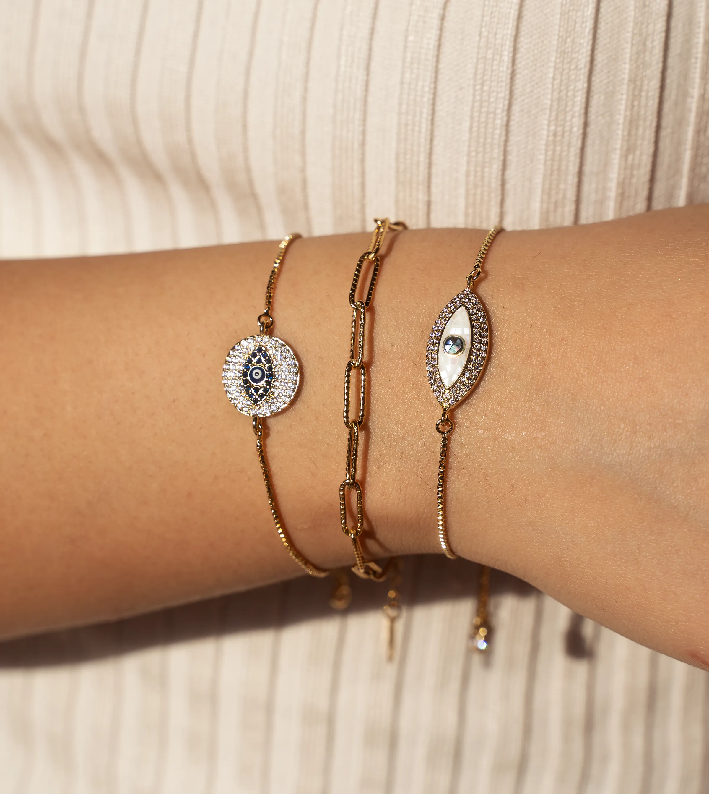 Statement Amal Chain Bracelet - Adjustable, Gold Color, Textured Detailing