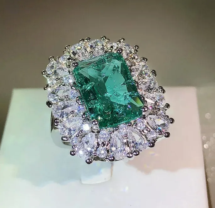 Statement Ring | Green Diamond Ring | Big Diamond Engagement Ring |  Aquamarine Engagement Ring | Emerald Diamond Ring | Tourmaline Ring
