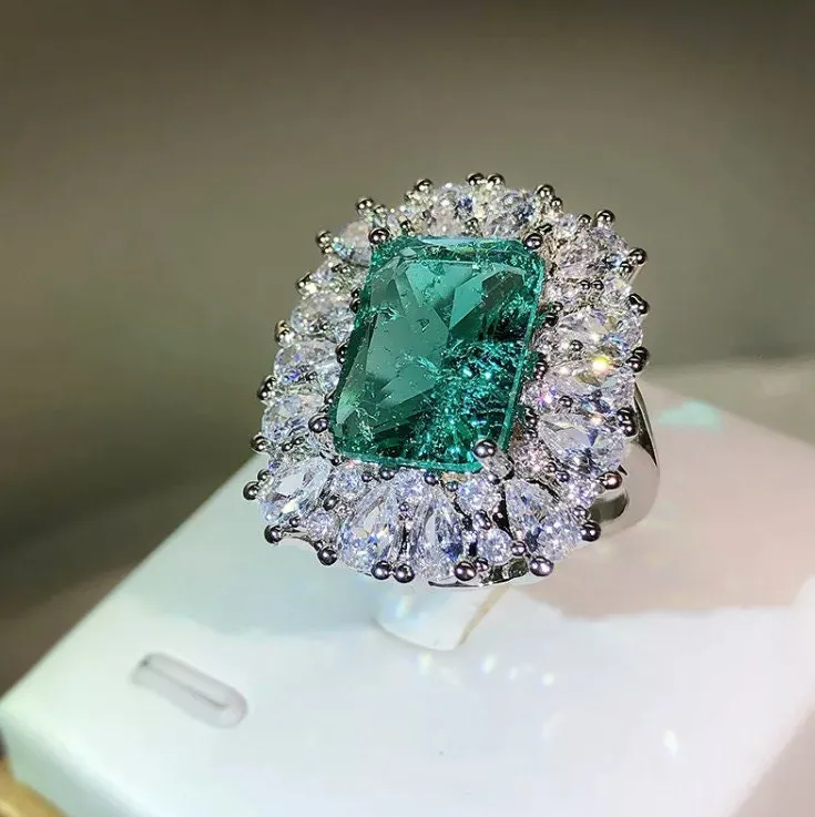 Statement Ring | Green Diamond Ring | Big Diamond Engagement Ring |  Aquamarine Engagement Ring | Emerald Diamond Ring | Tourmaline Ring