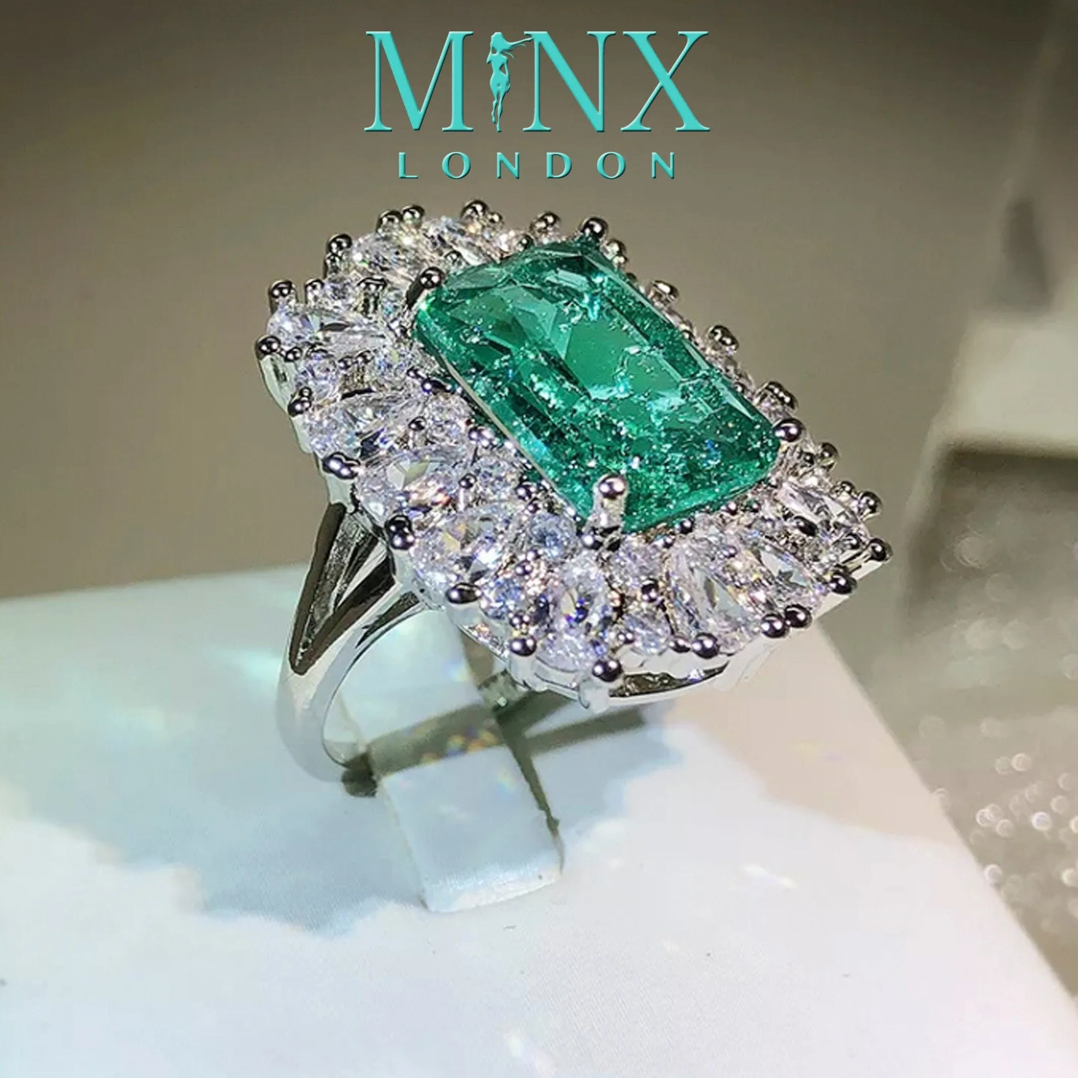 Statement Ring | Green Diamond Ring | Big Diamond Engagement Ring |  Aquamarine Engagement Ring | Emerald Diamond Ring | Tourmaline Ring