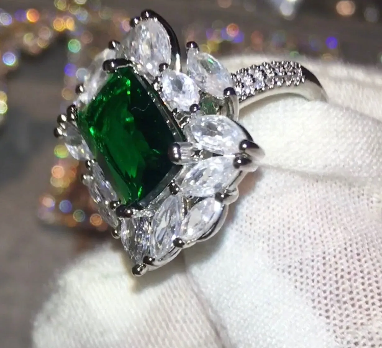 Statement Ring | Green Diamond Ring | Big Diamond Engagement Ring |  Gree Engagement Ring | Emerald Diamond Ring | Tourmaline Ring