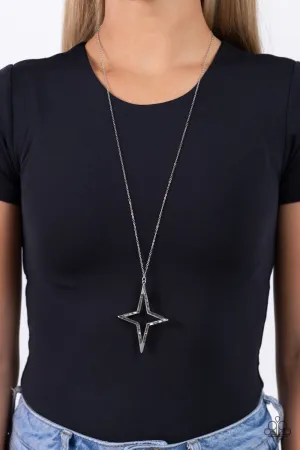 Stellar Showtime - Silver - Smoky Gem Star Frame Paparazzi Long Necklace