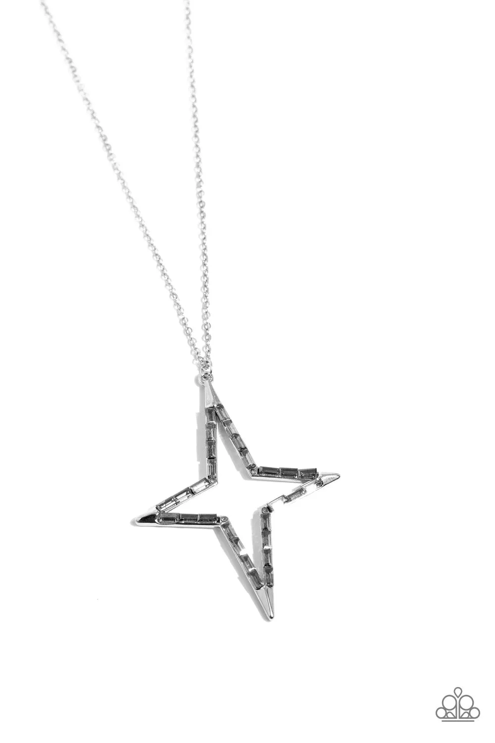 Stellar Showtime - Silver - Smoky Gem Star Frame Paparazzi Long Necklace