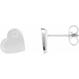 Sterling Silver .015 CTW Diamond Heart Earrings