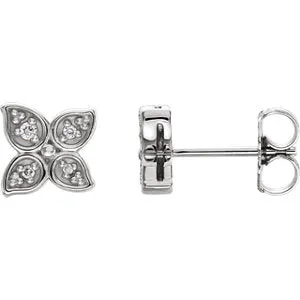 Sterling Silver  .05 CTW Diamond Leaf Earrings
