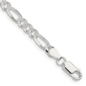 Sterling Silver 4.75mm Pav� Flat Figaro Chain