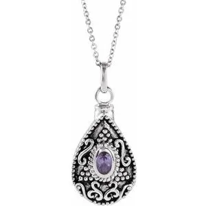 Sterling Silver 6x4 mm Pear June Ash Holder Birthstone 18" Necklace