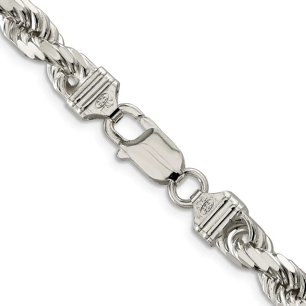 Sterling Silver 7mm Diamond-cut Polished 8 Sides Rope Chain