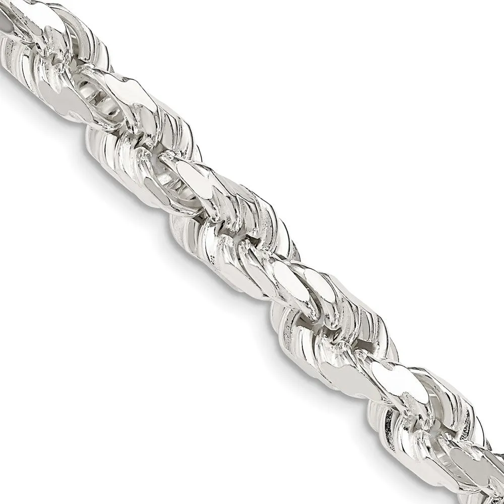 Sterling Silver 7mm Diamond-cut Polished 8 Sides Rope Chain