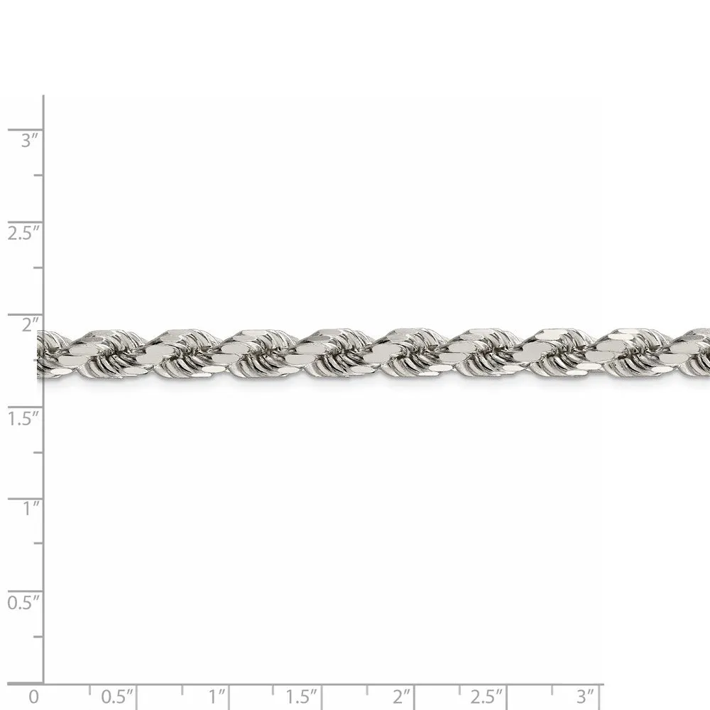 Sterling Silver 7mm Diamond-cut Polished 8 Sides Rope Chain