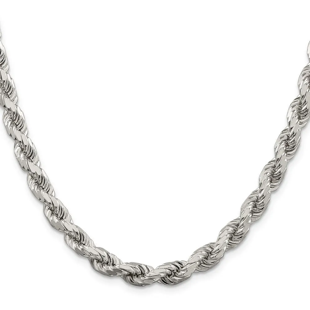 Sterling Silver 7mm Diamond-cut Polished 8 Sides Rope Chain