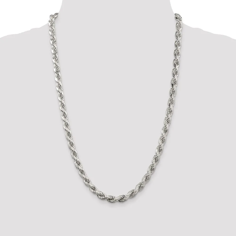 Sterling Silver 7mm Diamond-cut Polished 8 Sides Rope Chain