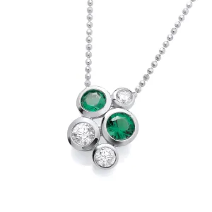 Sterling Silver & Emerald Cubic Zirconia Bubble Cluster Pendant Bead Necklace