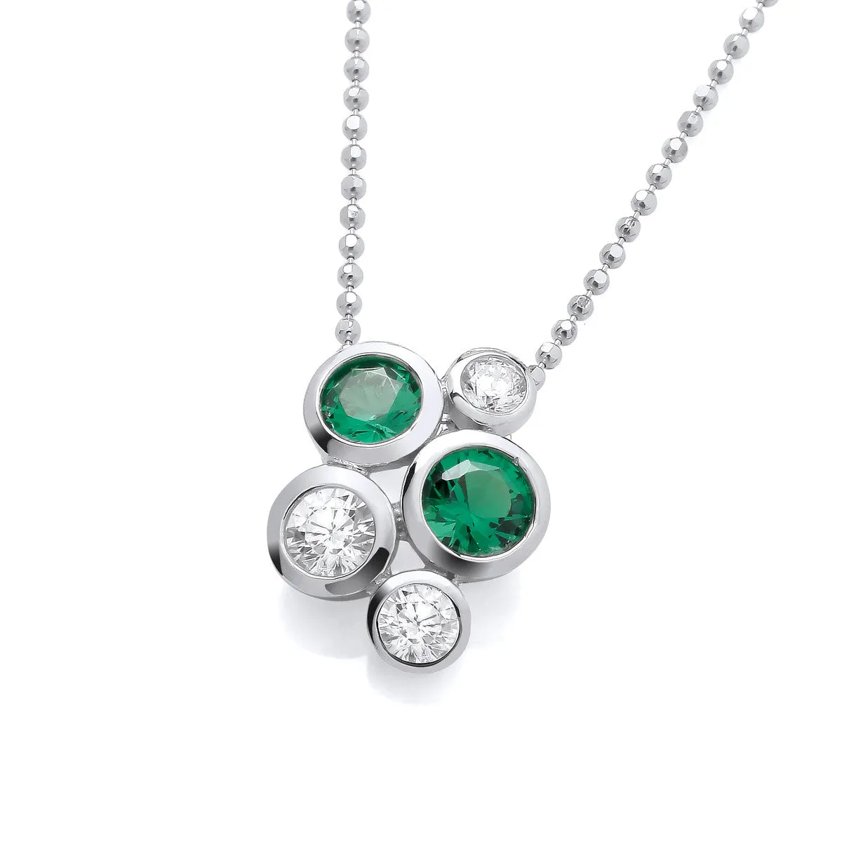 Sterling Silver & Emerald Cubic Zirconia Bubble Cluster Pendant Bead Necklace