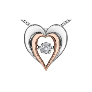 Sterling Silver and 10K Rose Gold (0.05ct) Dancing Diamond Illusion Setting Heart Pendant